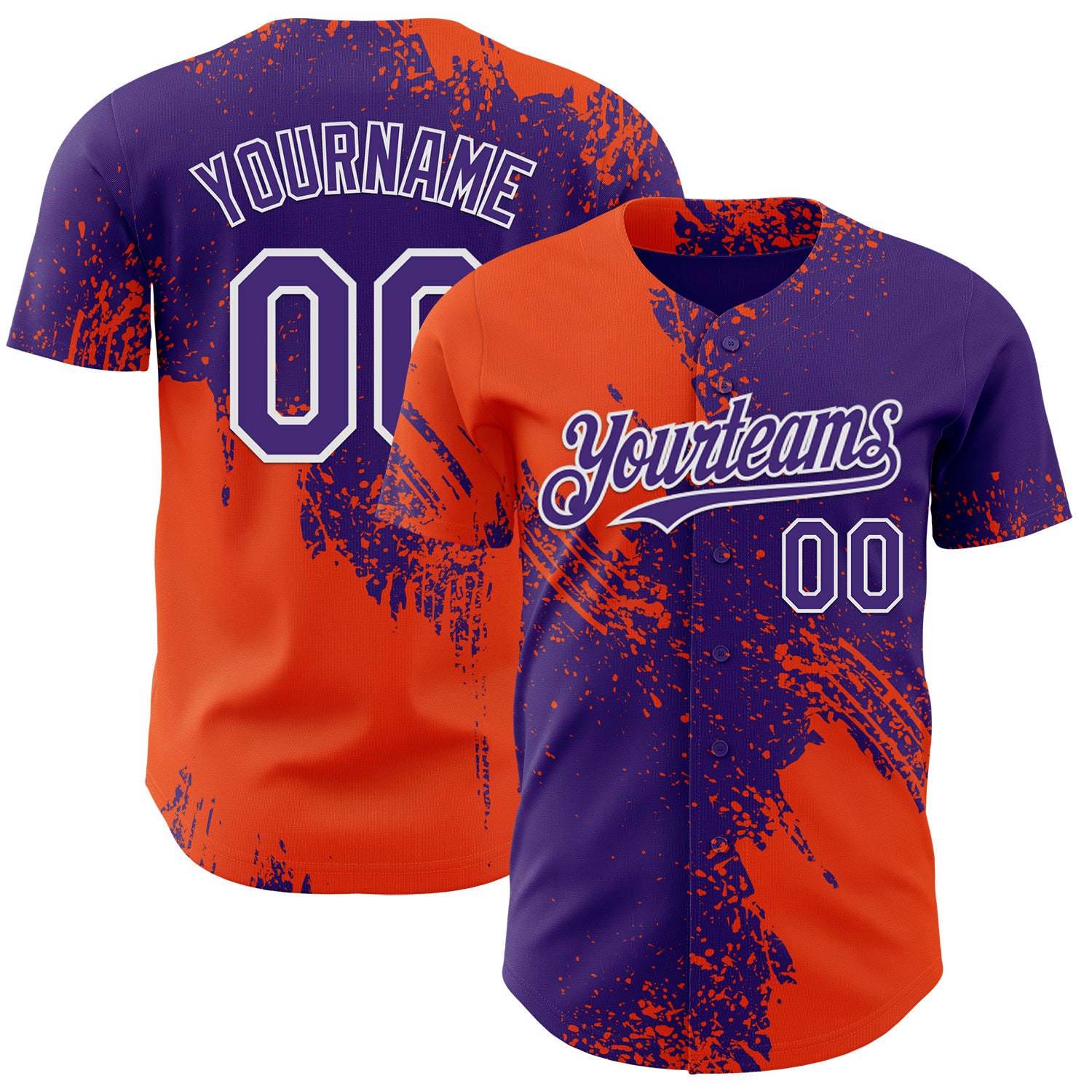 Custom Purple Orange-White Abstract Brush Stroke Authentic Baseball Jersey