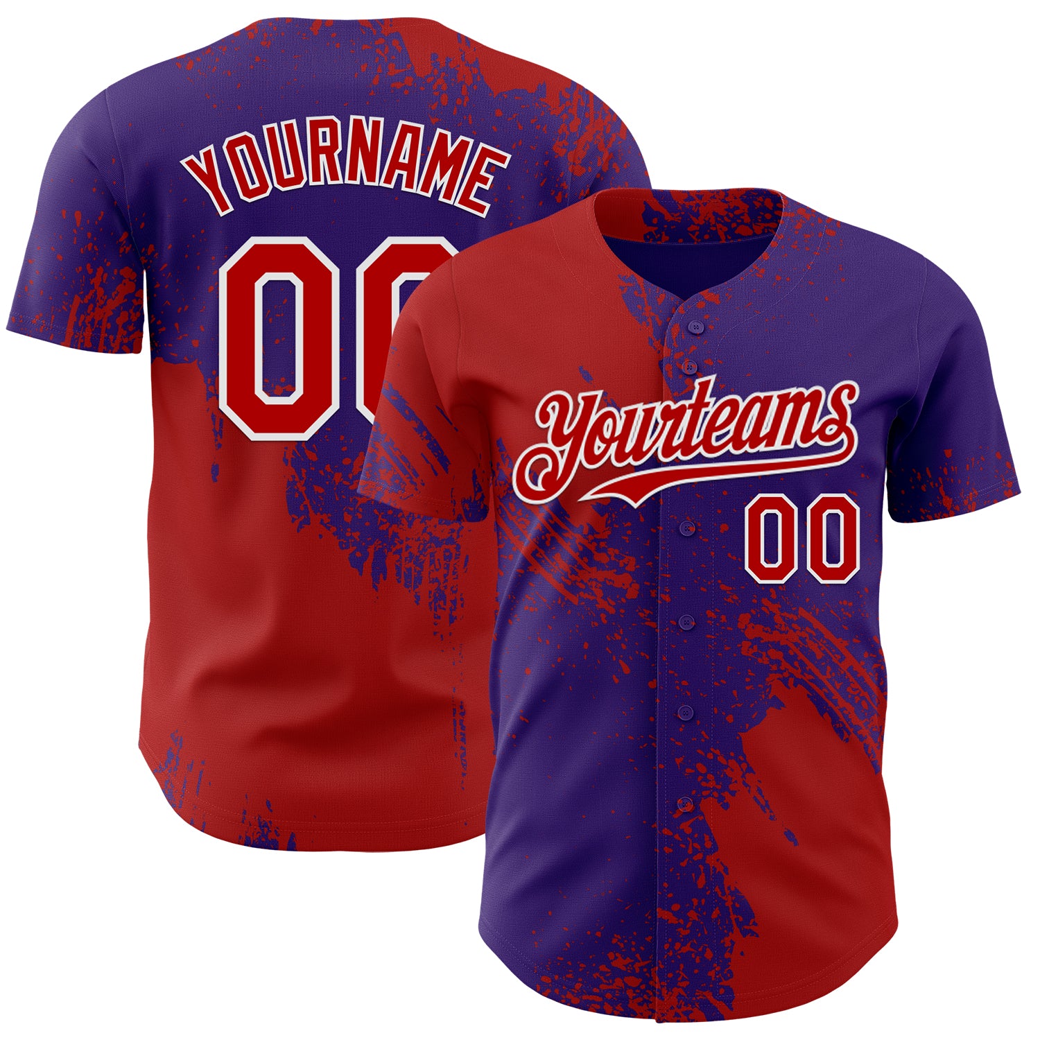 Custom Purple Red-White Abstract Brush Stroke Authentic Baseball Jersey
