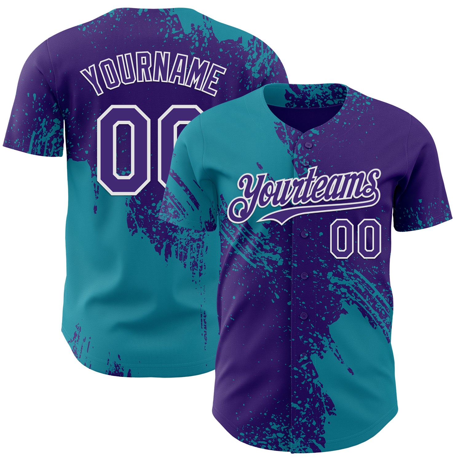 Custom Purple Teal-White Abstract Brush Stroke Authentic Baseball Jersey