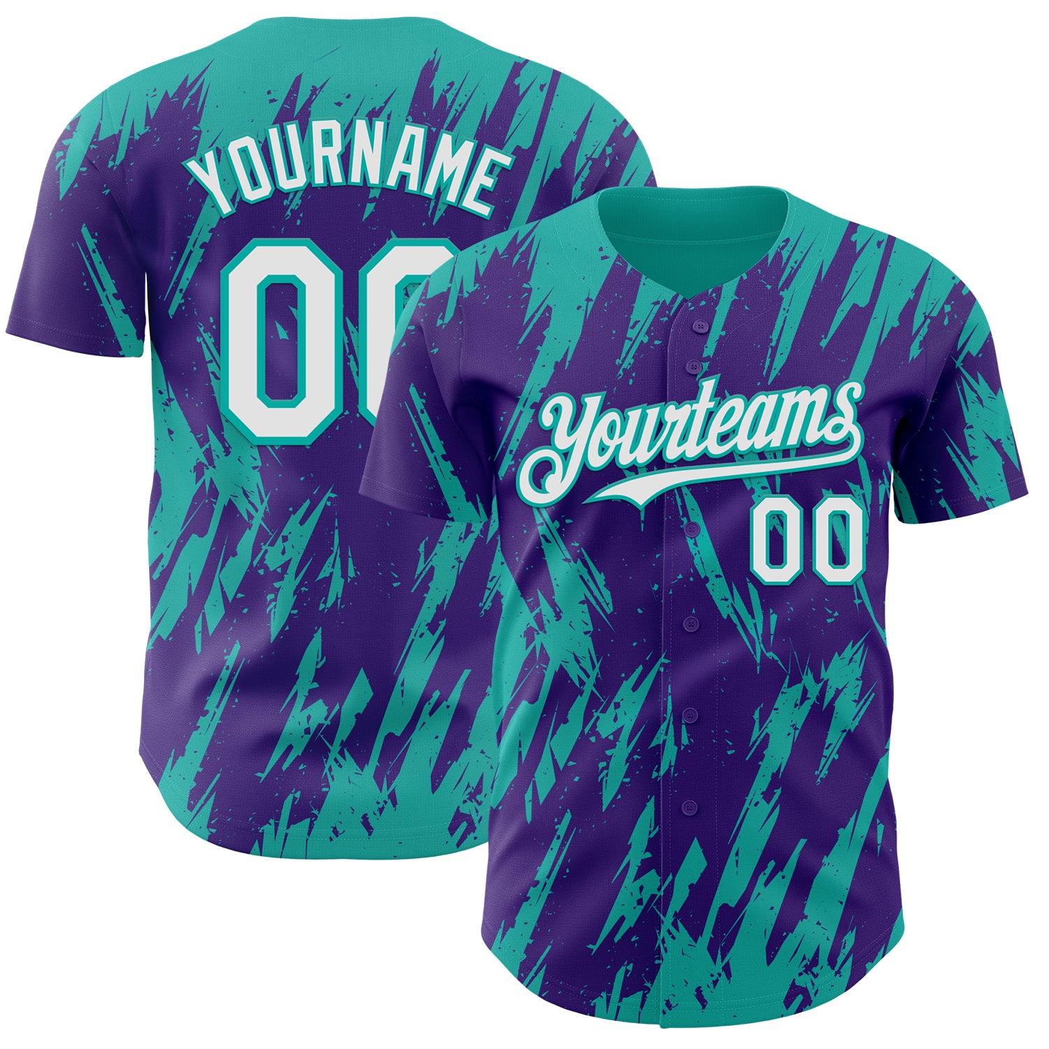 Custom Purple White-Aqua 3D Pattern Design Splatter Torn Sharp Brush Stroke Authentic Baseball Jersey