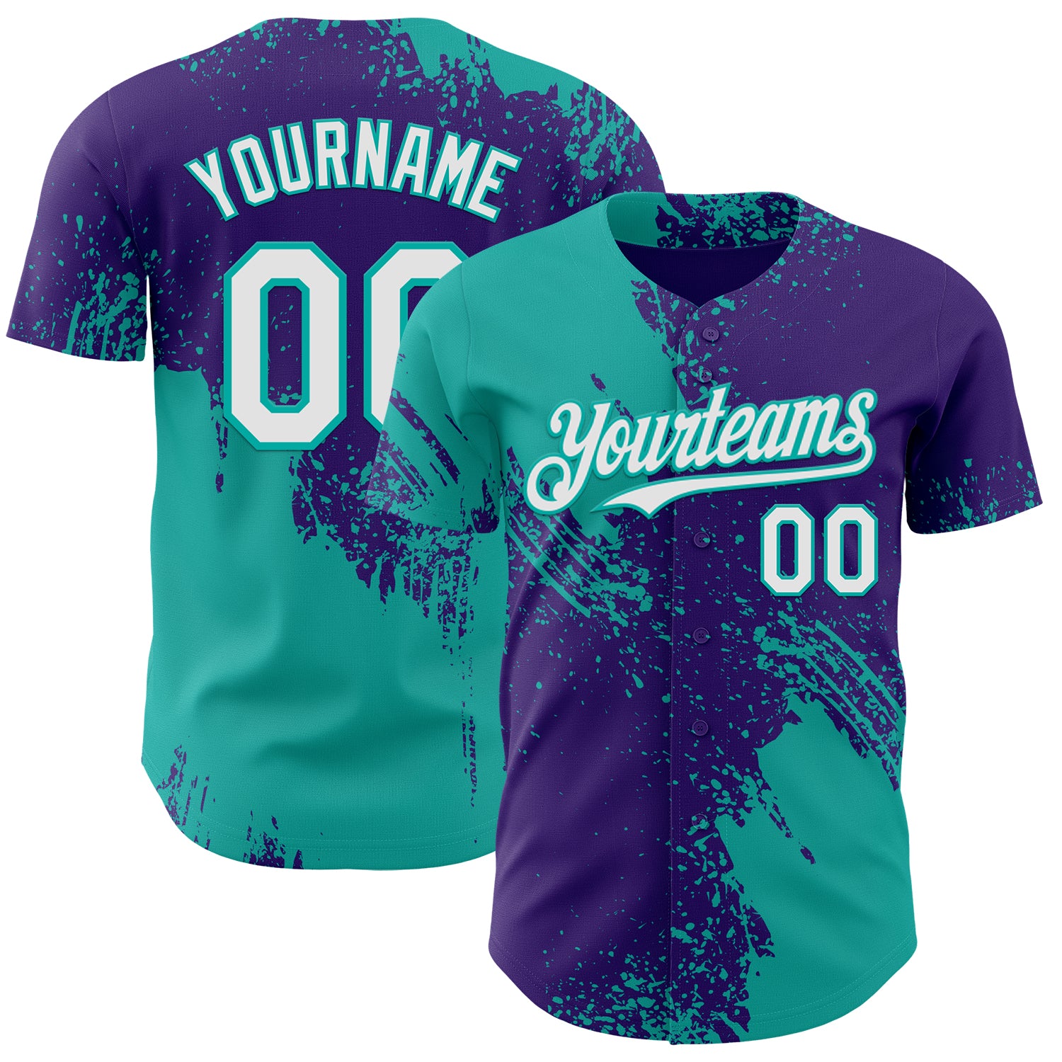 Custom Purple White-Aqua Abstract Brush Stroke Authentic Baseball Jersey