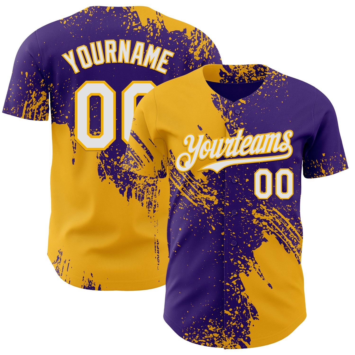 Custom Purple White-Gold Abstract Brush Stroke Authentic Baseball Jersey