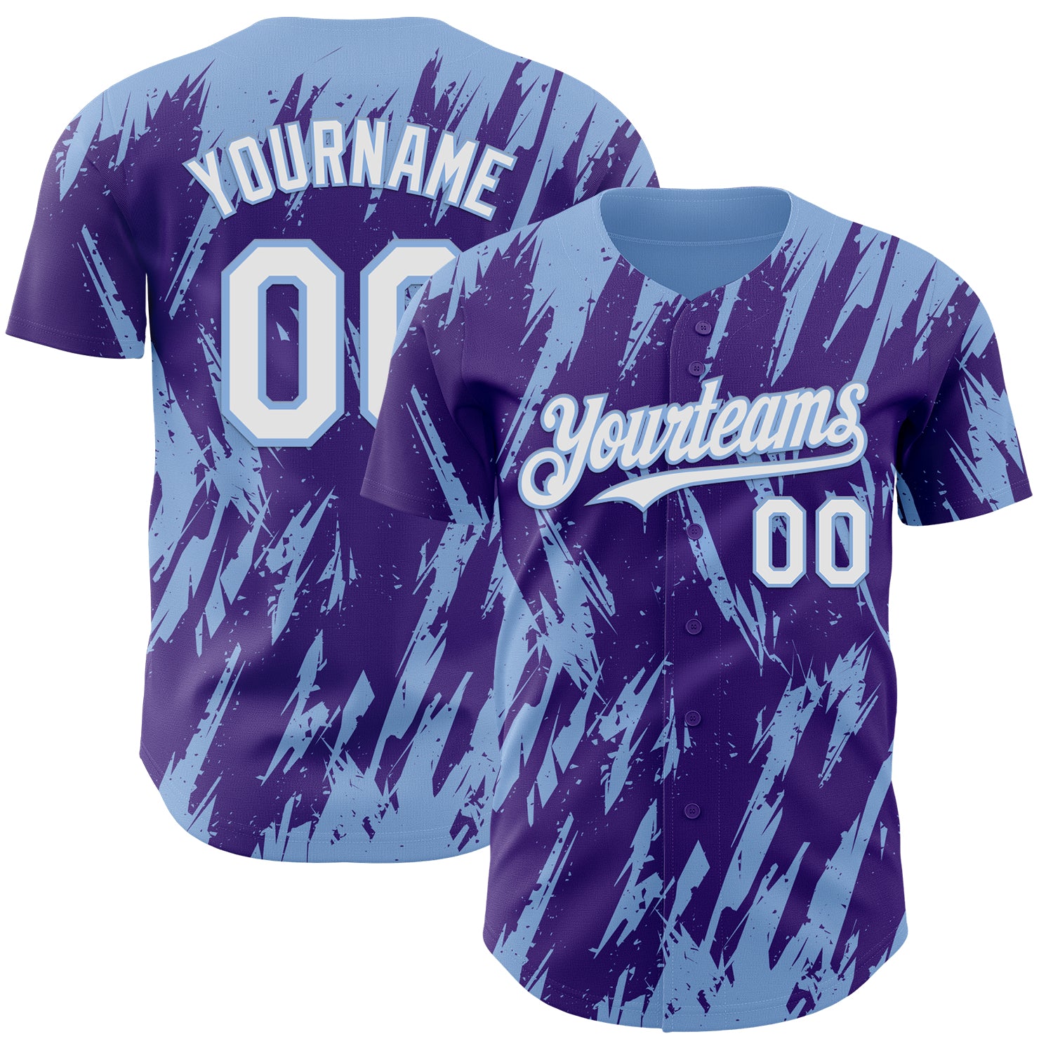 Custom Purple White-Light Blue 3D Pattern Design Splatter Torn Sharp Brush Stroke Authentic Baseball Jersey