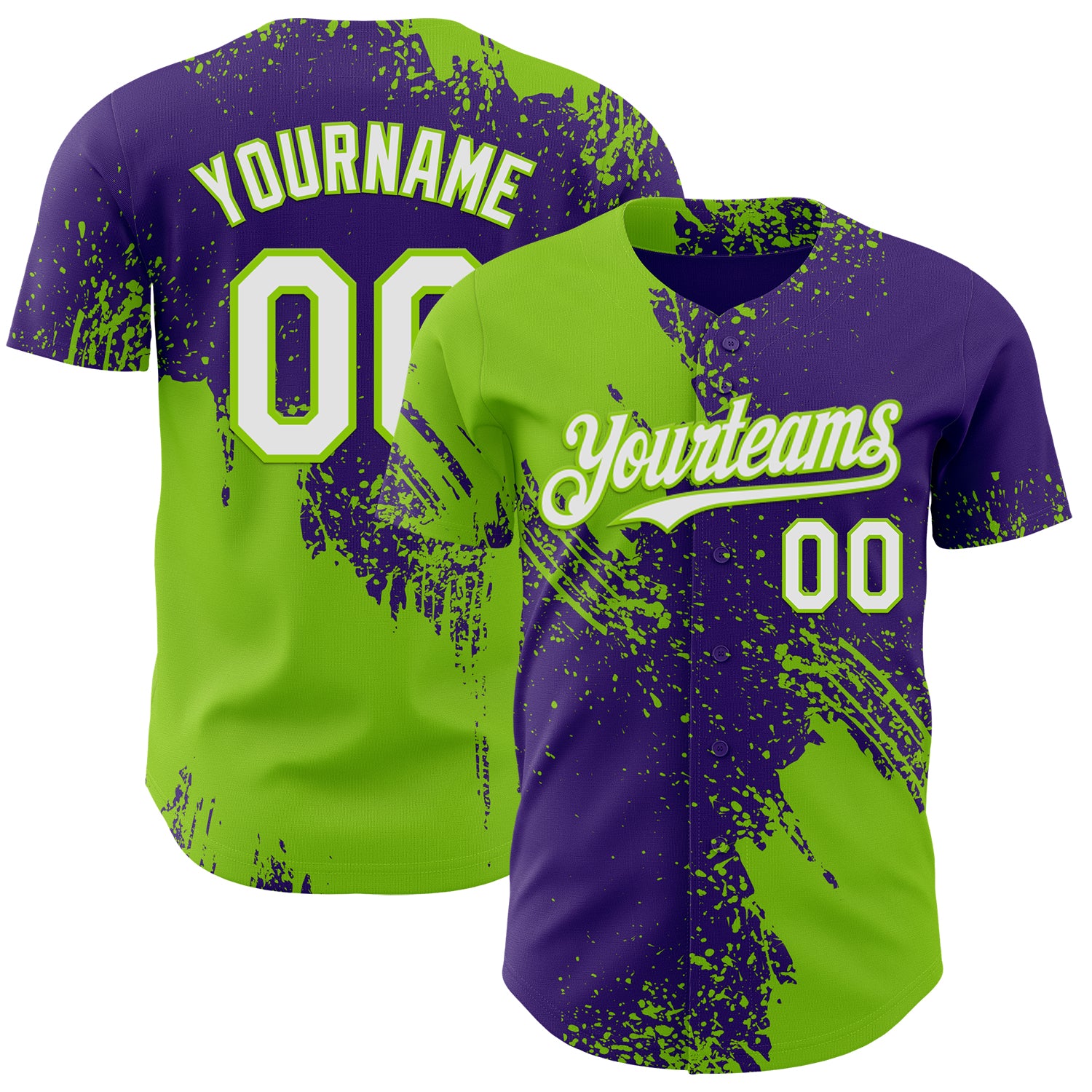 Custom Purple White-Neon Green Abstract Brush Stroke Authentic Baseball Jersey