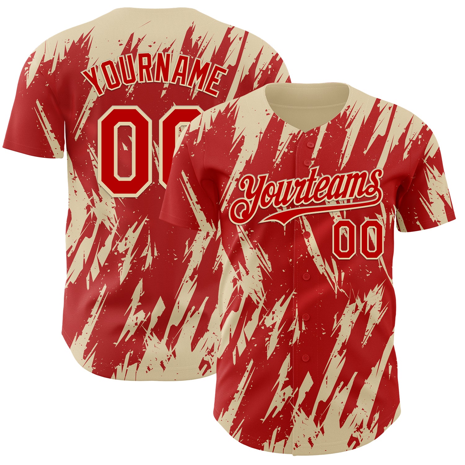 Custom Red Cream 3D Pattern Design Splatter Torn Sharp Brush Stroke Authentic Baseball Jersey