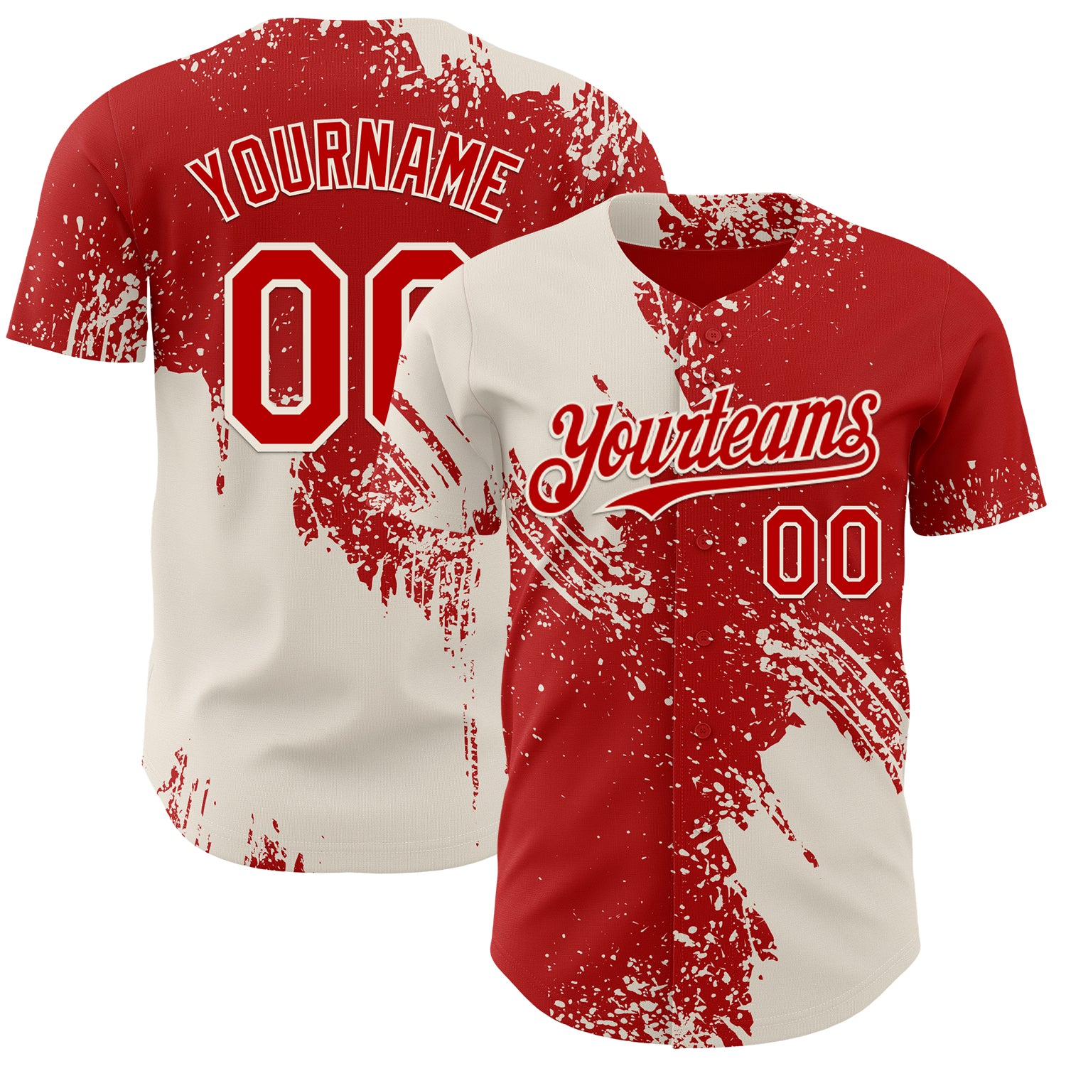 Custom Red-Cream Abstract Brush Stroke Authentic Baseball Jersey