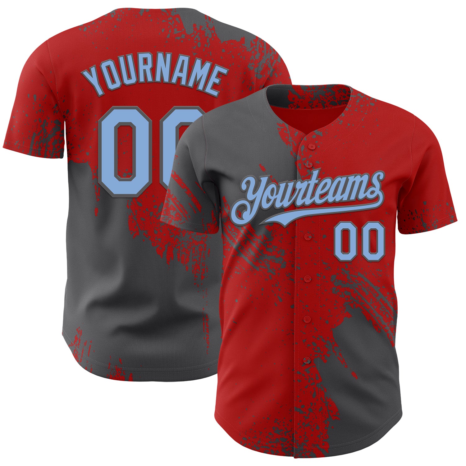 Custom Red Light Blue-Steel Gray Abstract Brush Stroke Authentic Baseball Jersey