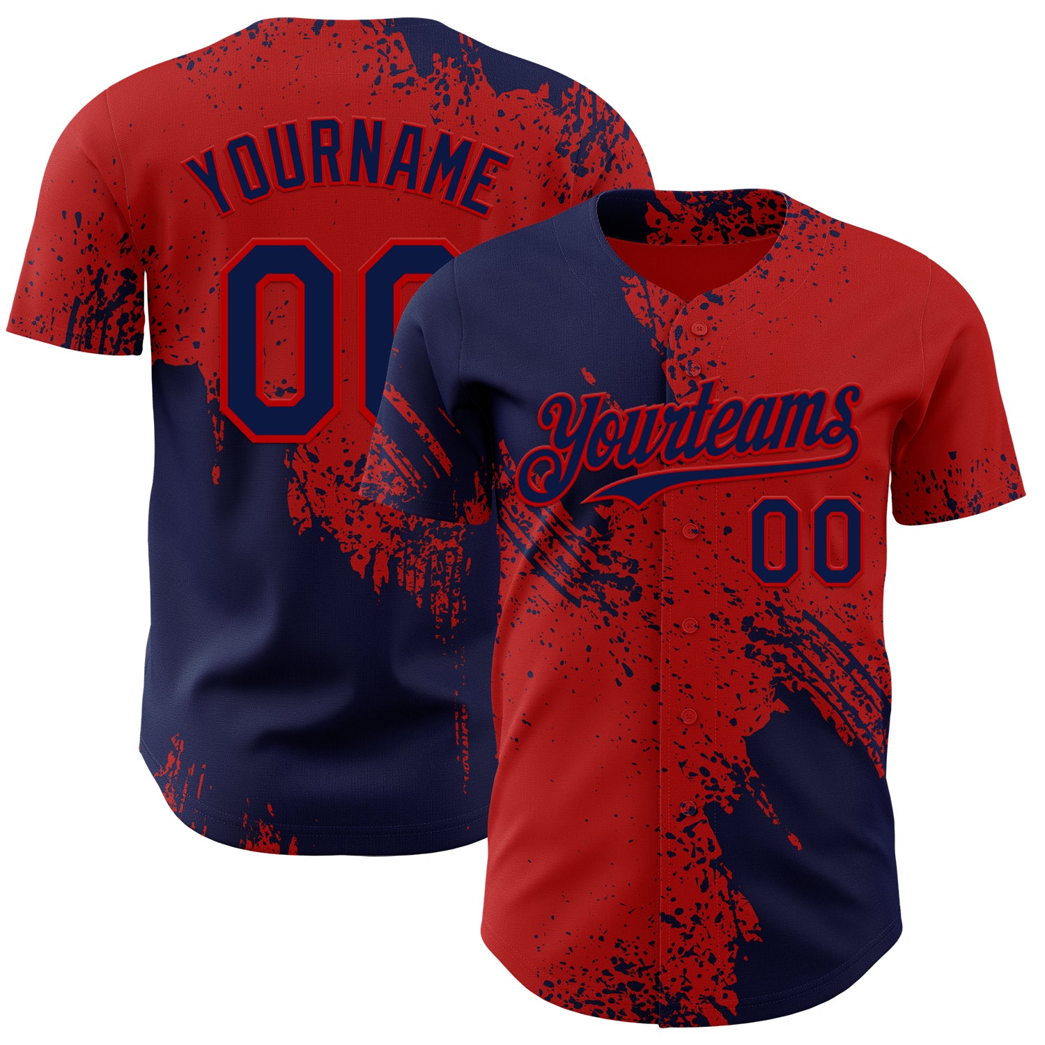 Custom Red-Navy Abstract Brush Stroke Authentic Baseball Jersey