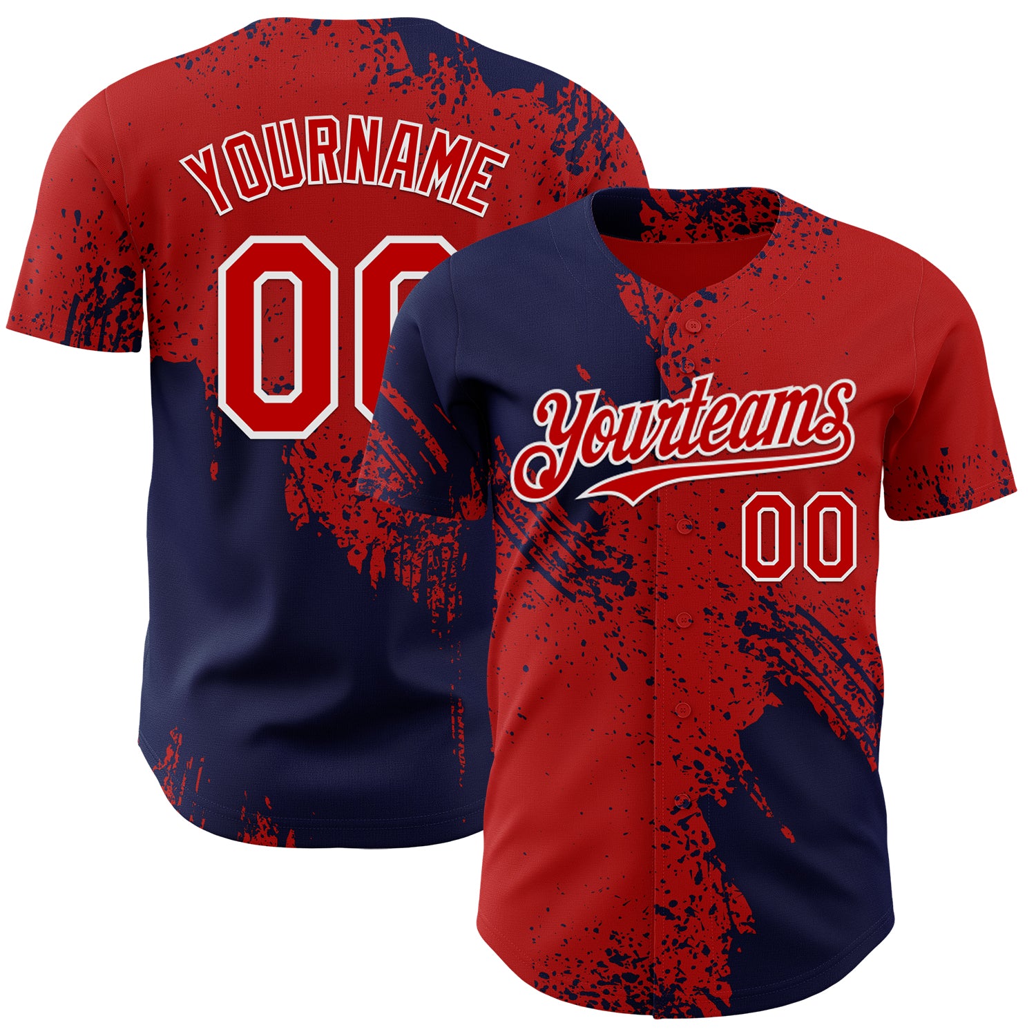 Custom Red Navy-White Abstract Brush Stroke Authentic Baseball Jersey