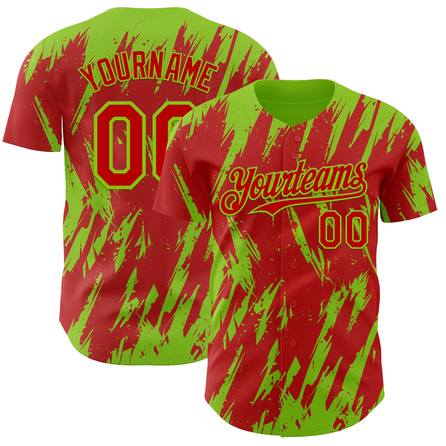 Custom Red Neon Green 3D Pattern Design Splatter Torn Sharp Brush Stroke Authentic Baseball Jersey