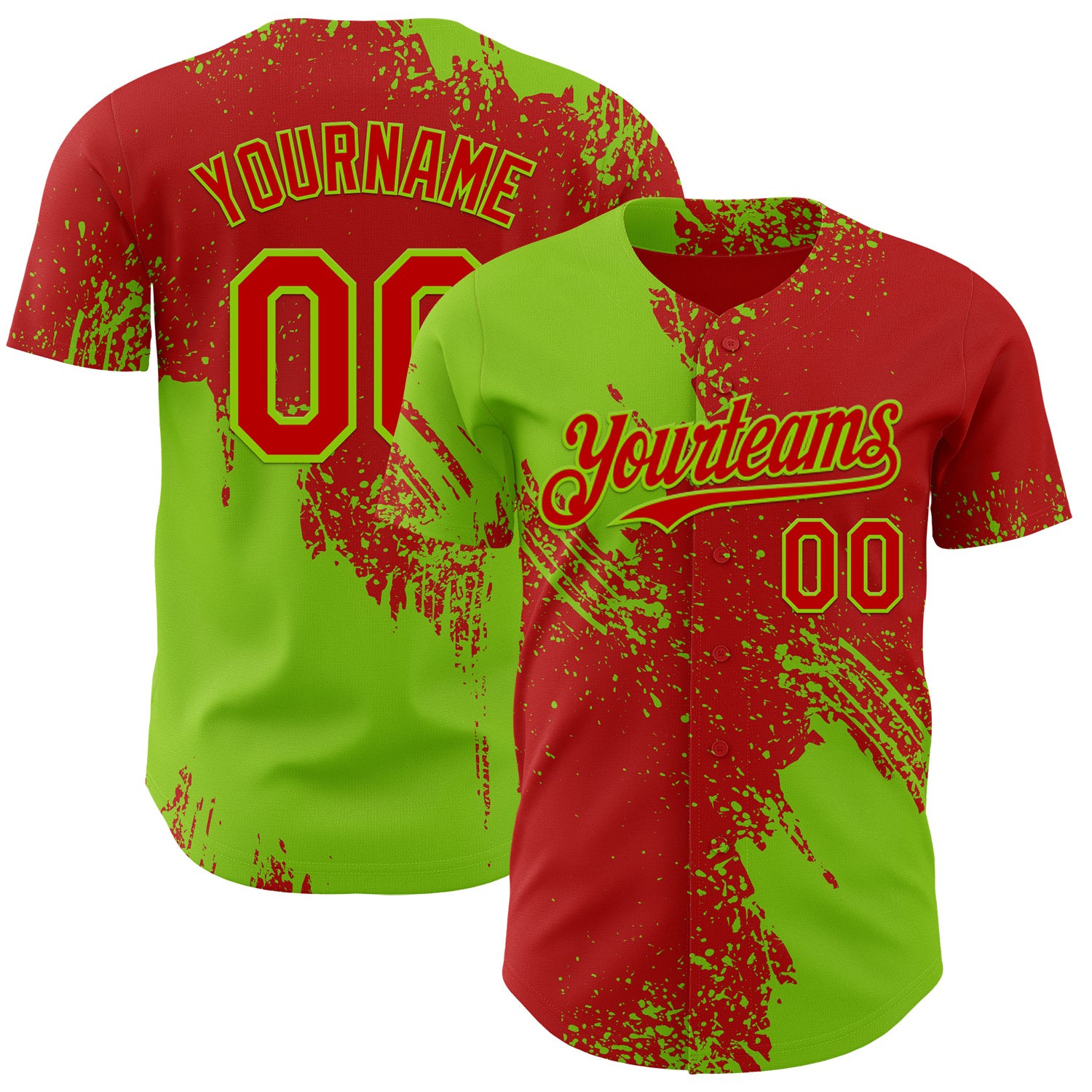 Custom Red-Neon Green Abstract Brush Stroke Authentic Baseball Jersey