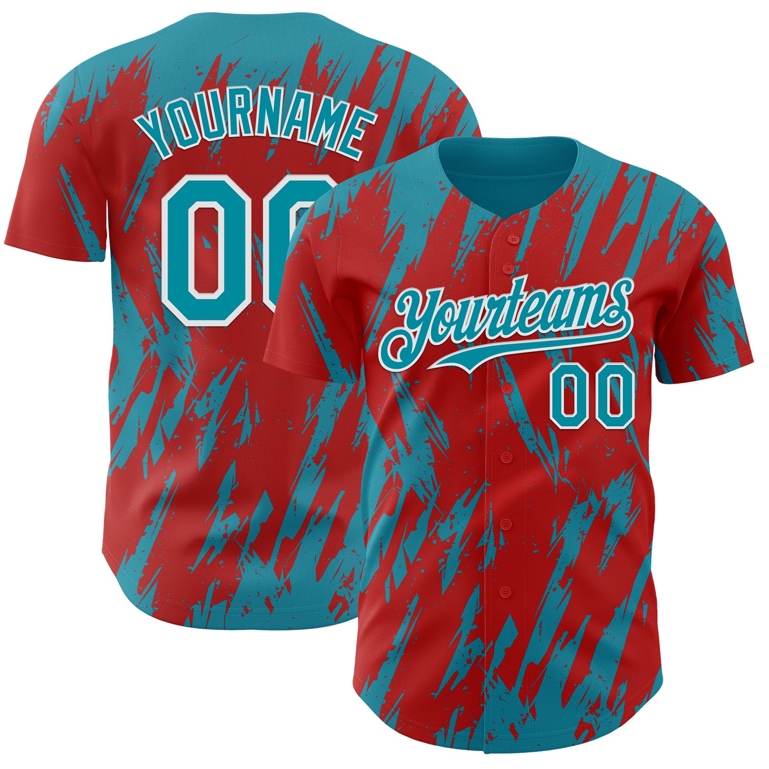 Custom Red Teal-White 3D Pattern Design Splatter Torn Sharp Brush Stroke Authentic Baseball Jersey
