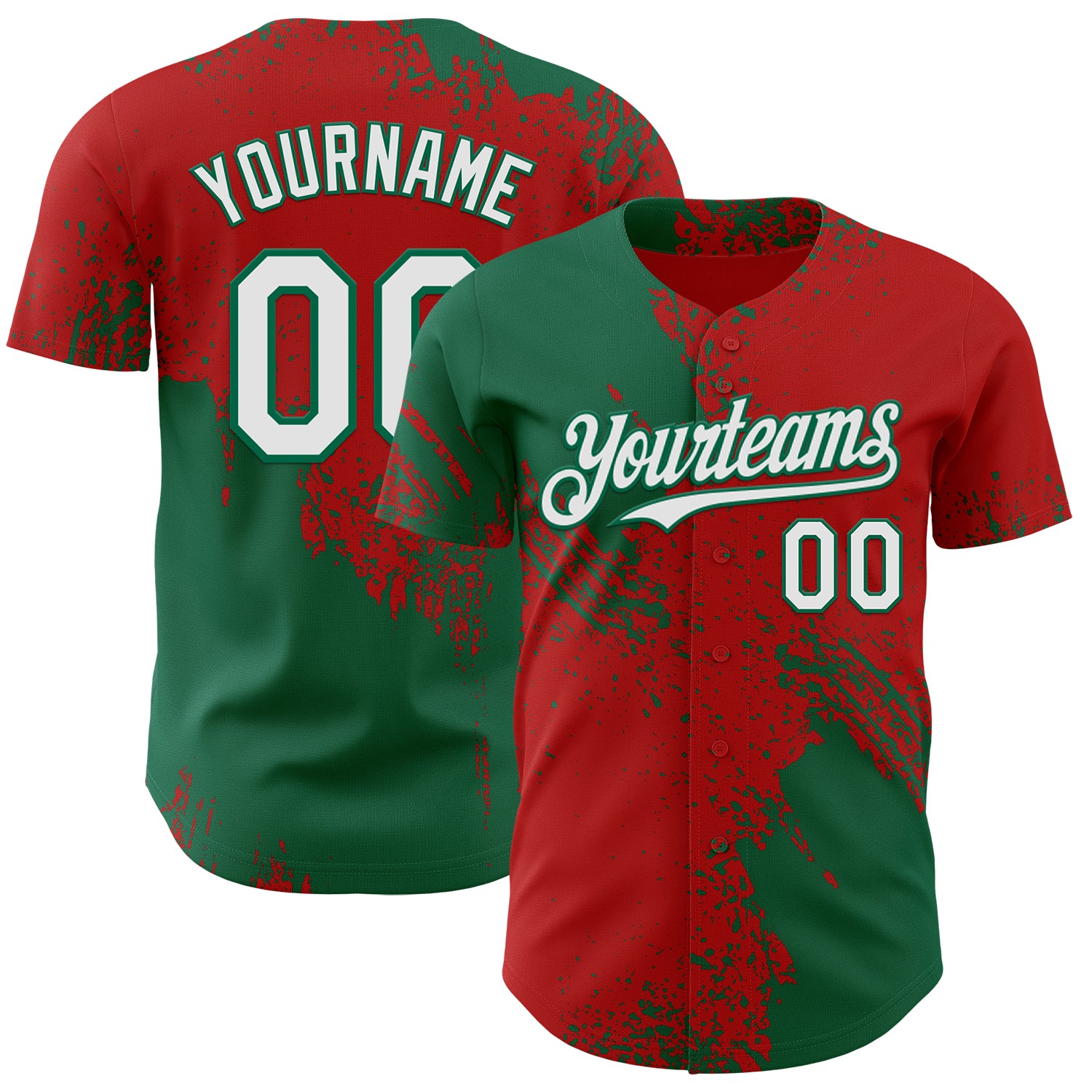 Custom Red White-Kelly Green Abstract Brush Stroke Authentic Baseball Jersey