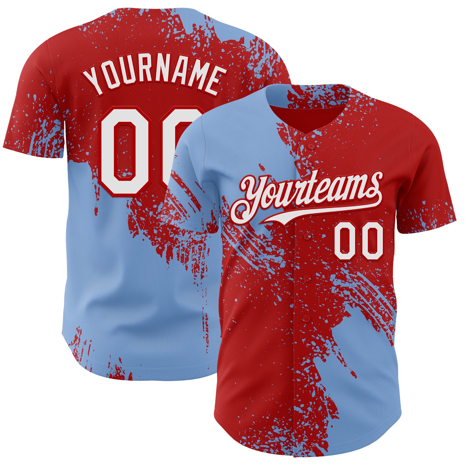 Custom Red White-Light Blue Abstract Brush Stroke Authentic Baseball Jersey