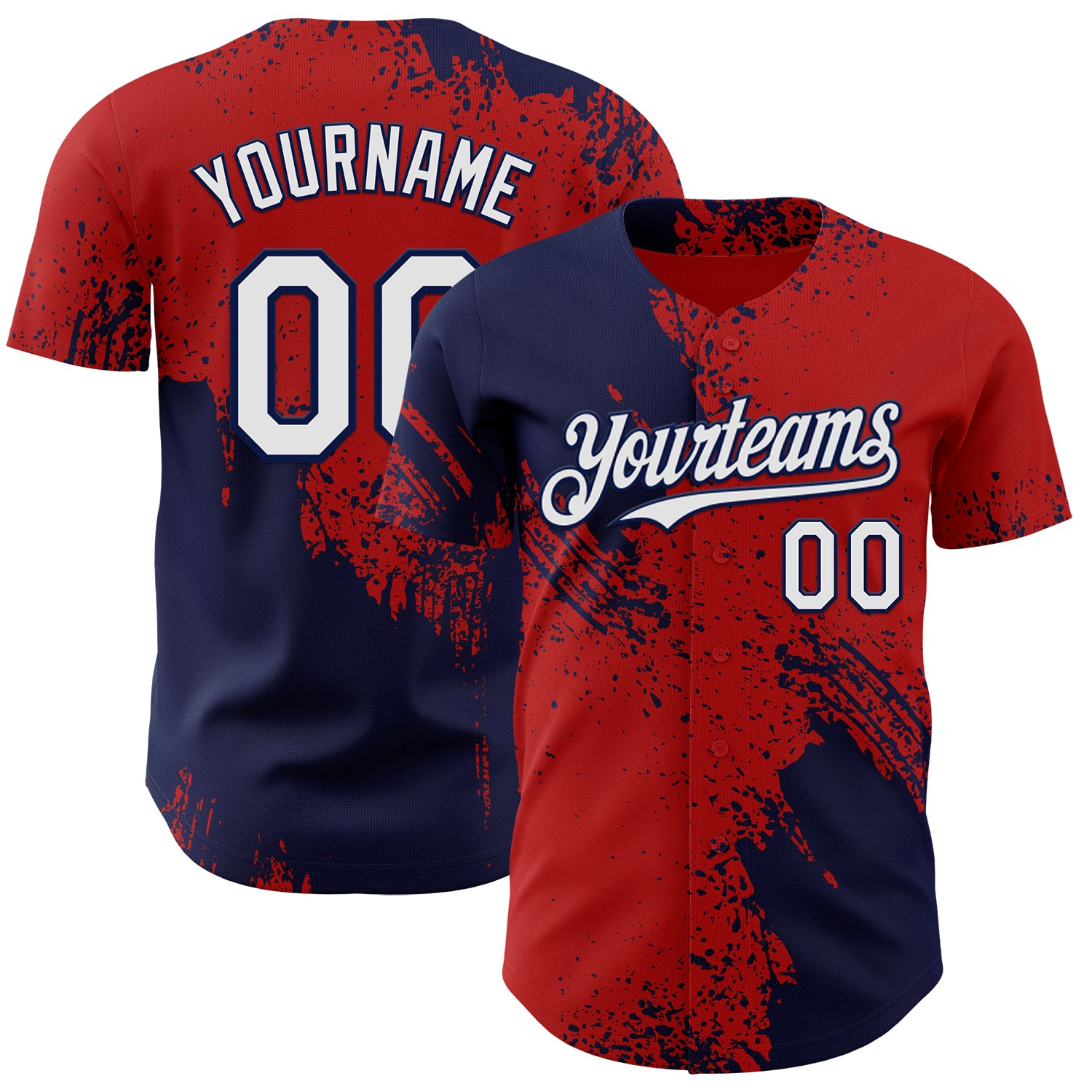 Custom Red White-Navy Abstract Brush Stroke Authentic Baseball Jersey