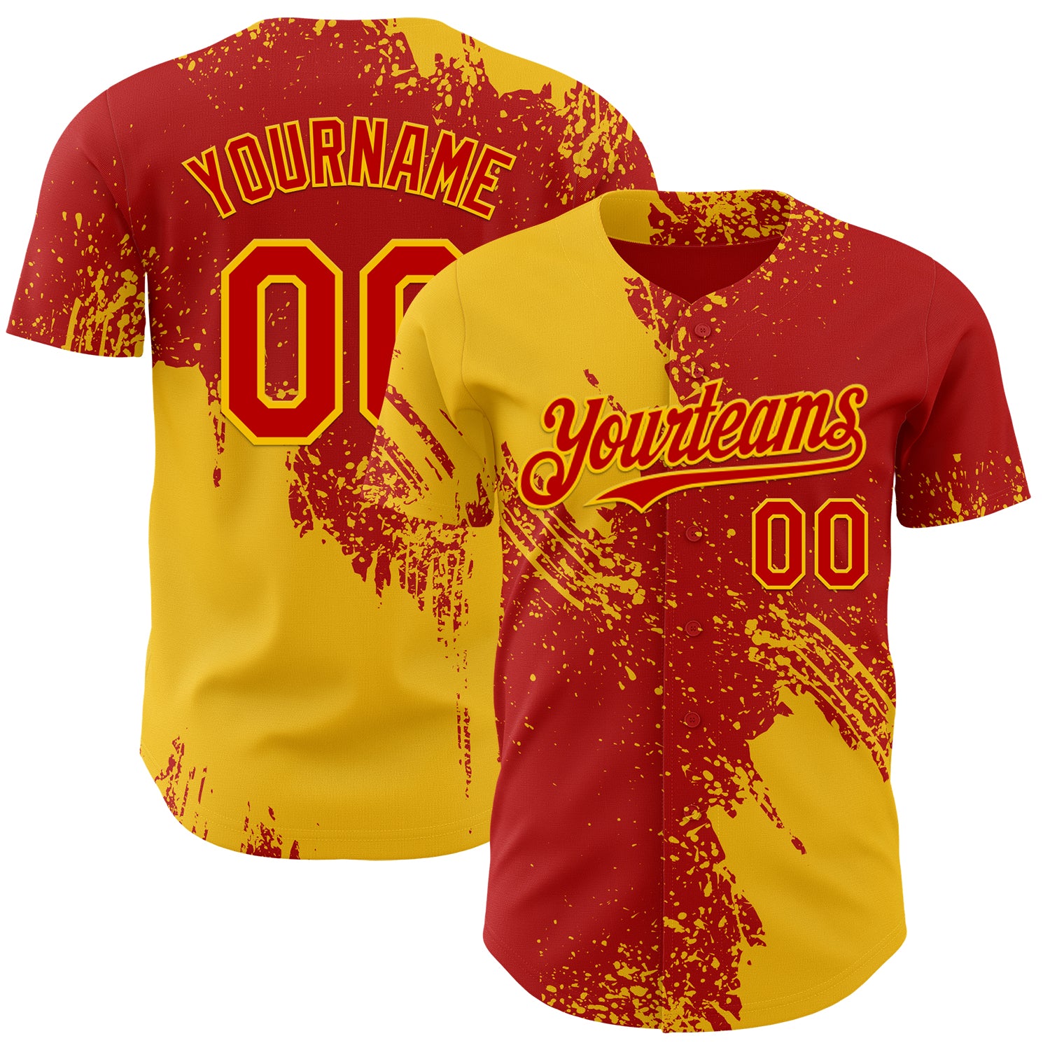 Custom Red-Yellow Abstract Brush Stroke Authentic Baseball Jersey