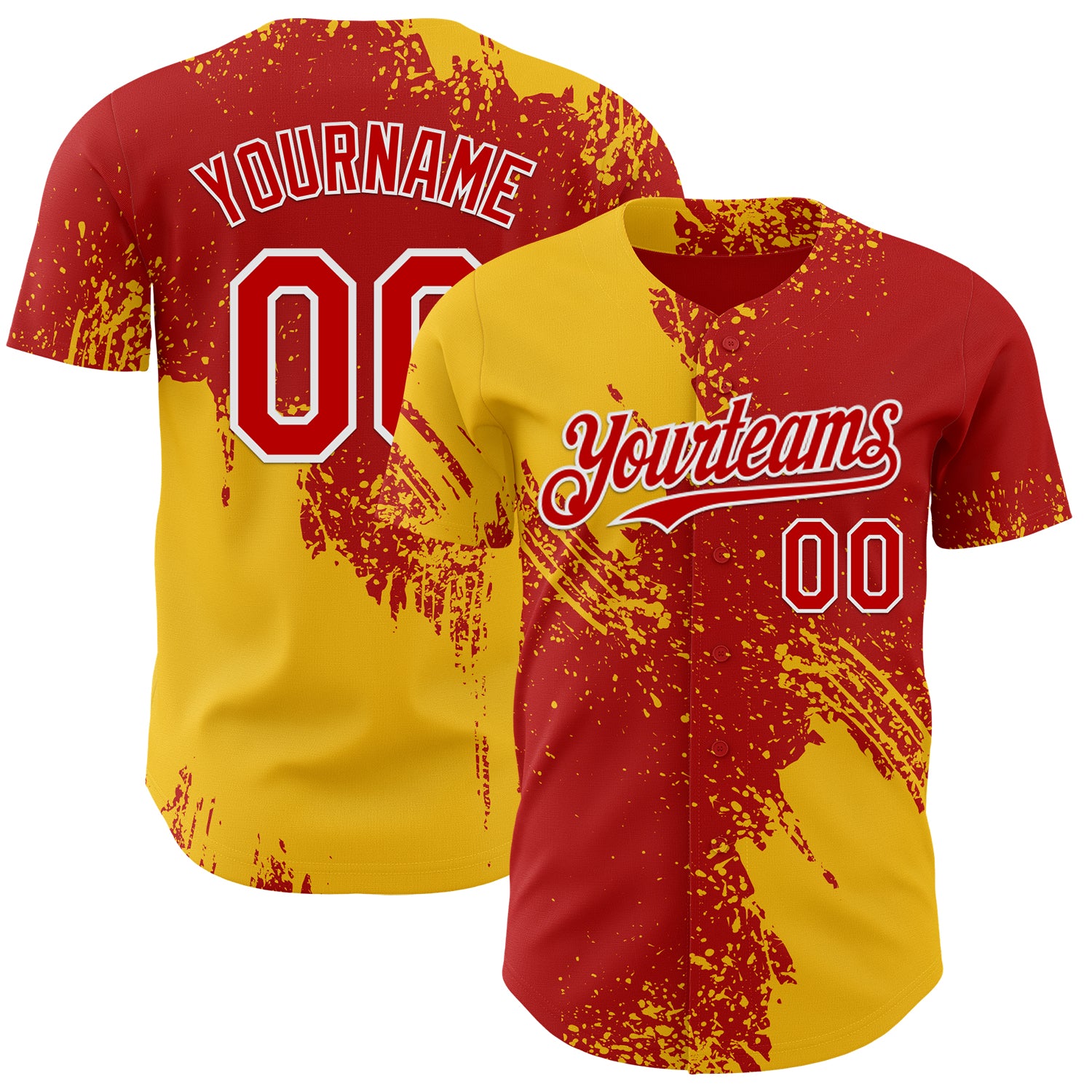 Custom Red Yellow-White Abstract Brush Stroke Authentic Baseball Jersey