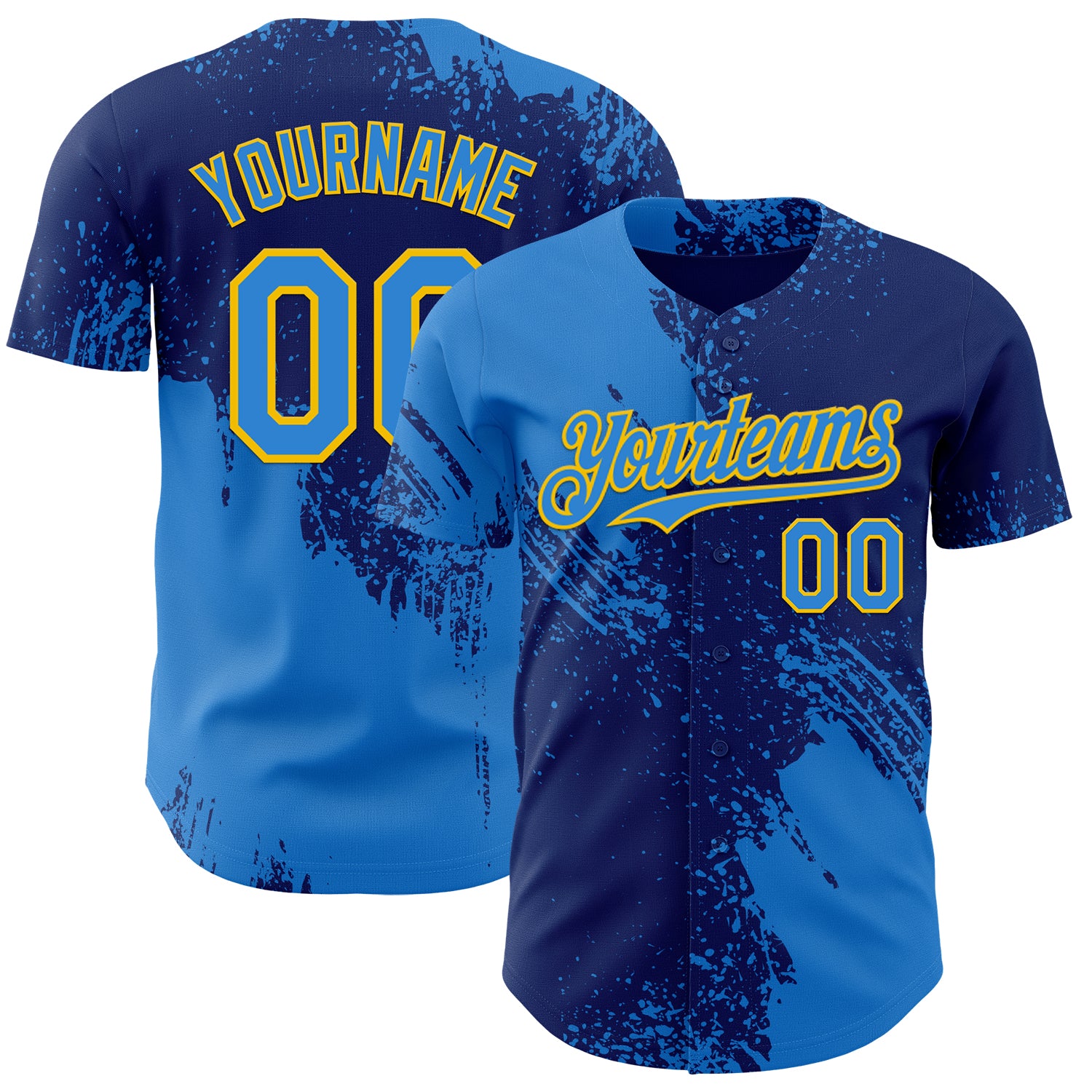 Custom Royal Electric Blue-Yellow Abstract Brush Stroke Authentic Baseball Jersey