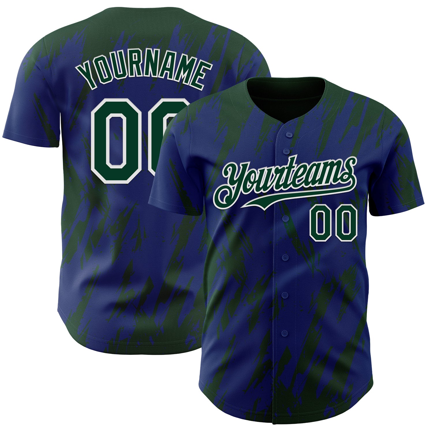 Custom Royal Green-White 3D Pattern Design Splatter Torn Sharp Brush Stroke Authentic Baseball Jersey