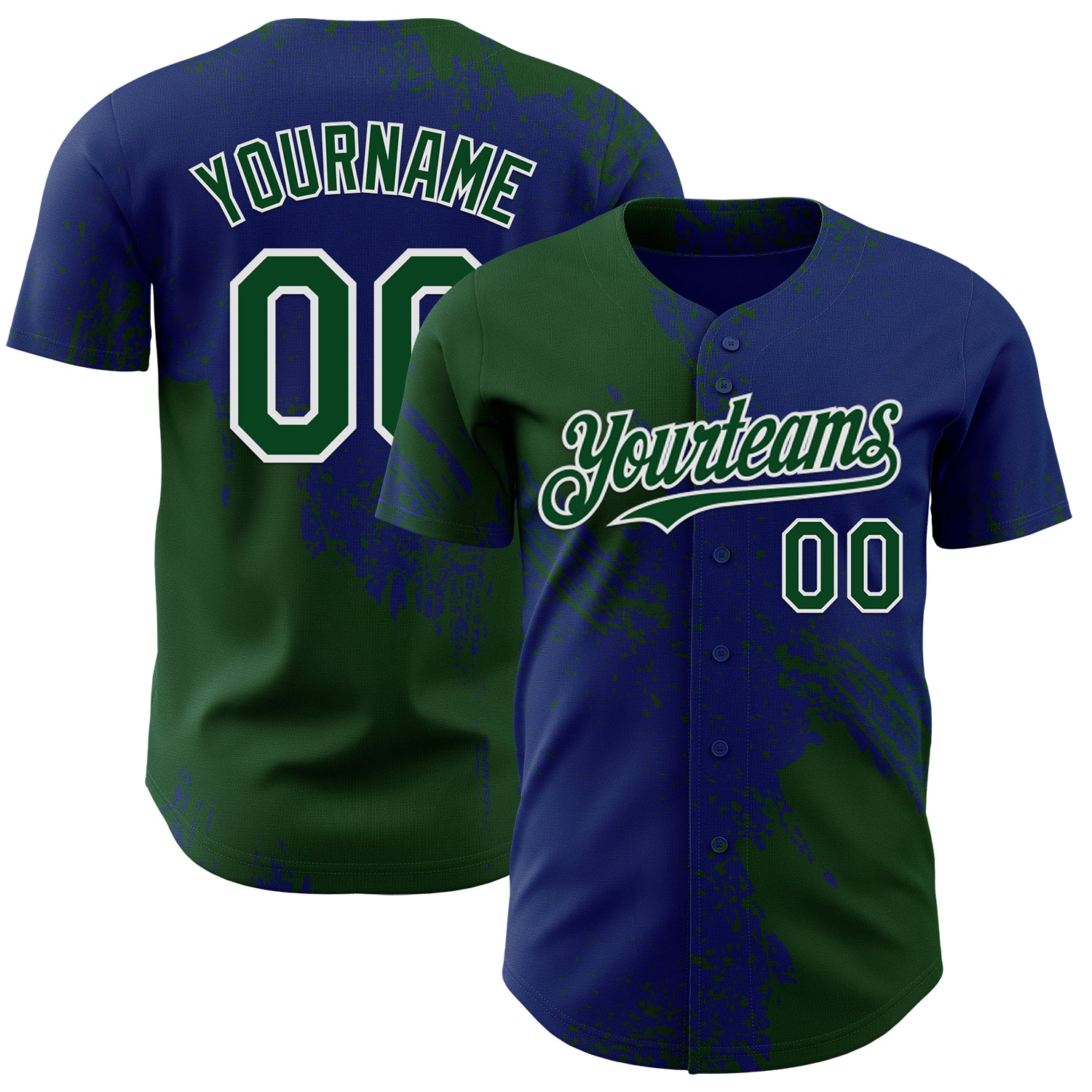 Custom Royal Green-White Abstract Brush Stroke Authentic Baseball Jersey