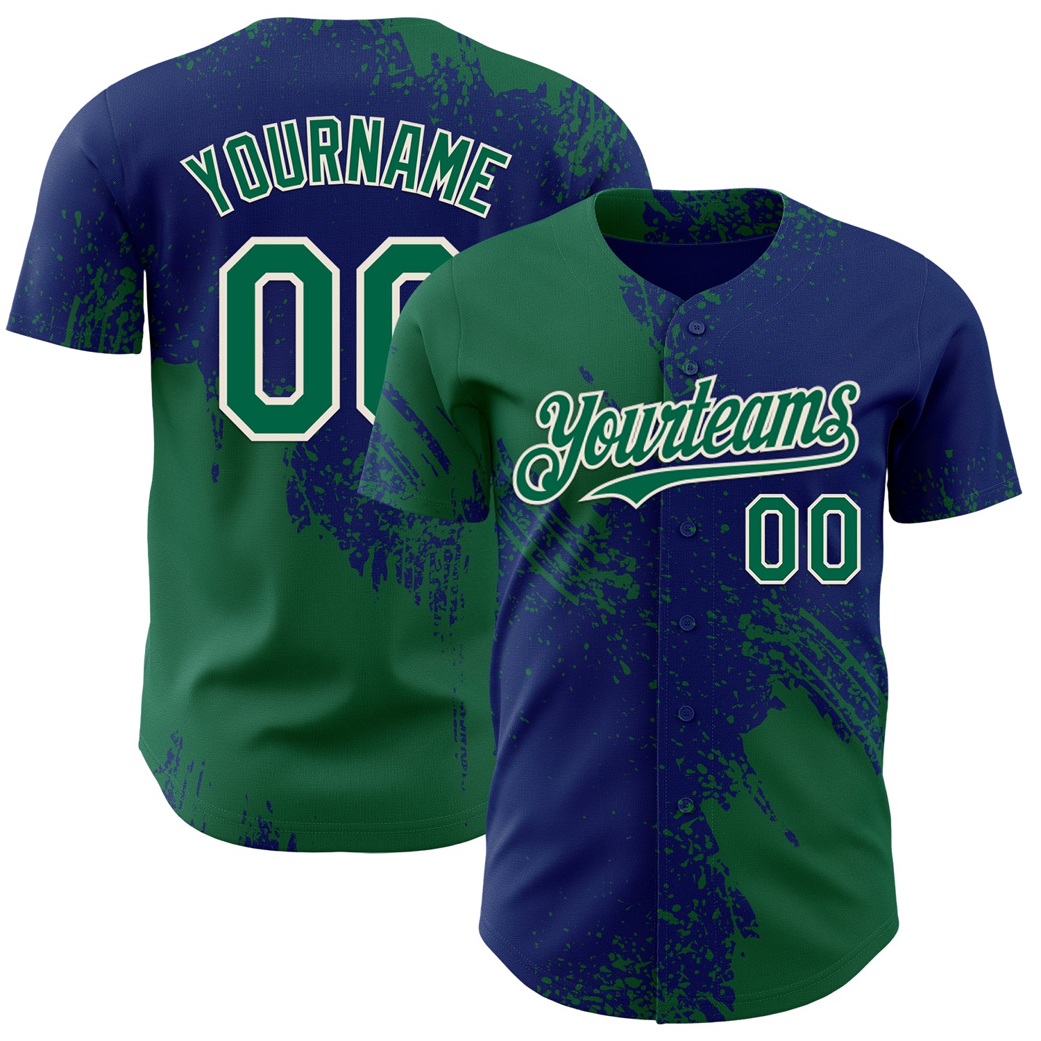 Custom Royal Kelly Green-Cream Abstract Brush Stroke Authentic Baseball Jersey