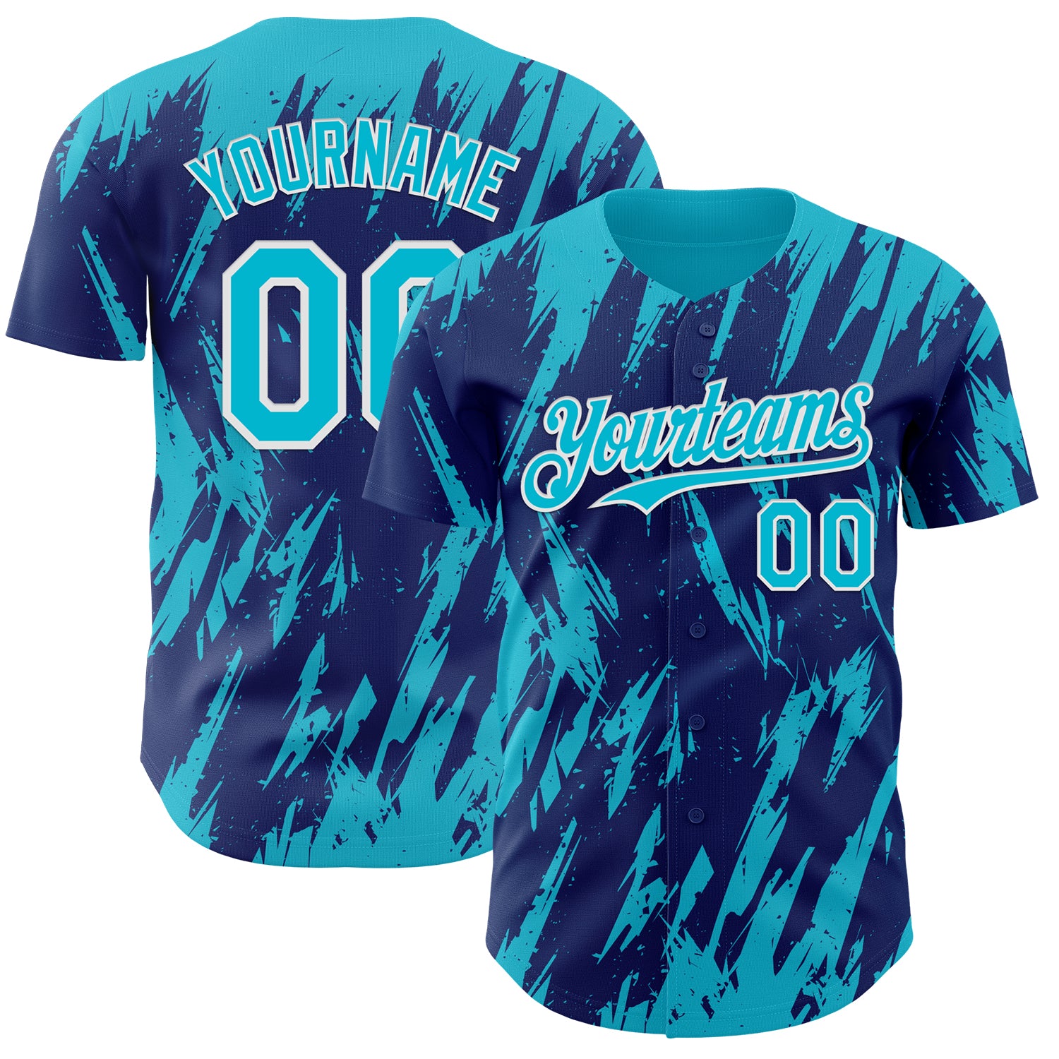 Custom Royal Lakes Blue-White 3D Pattern Design Splatter Torn Sharp Brush Stroke Authentic Baseball Jersey