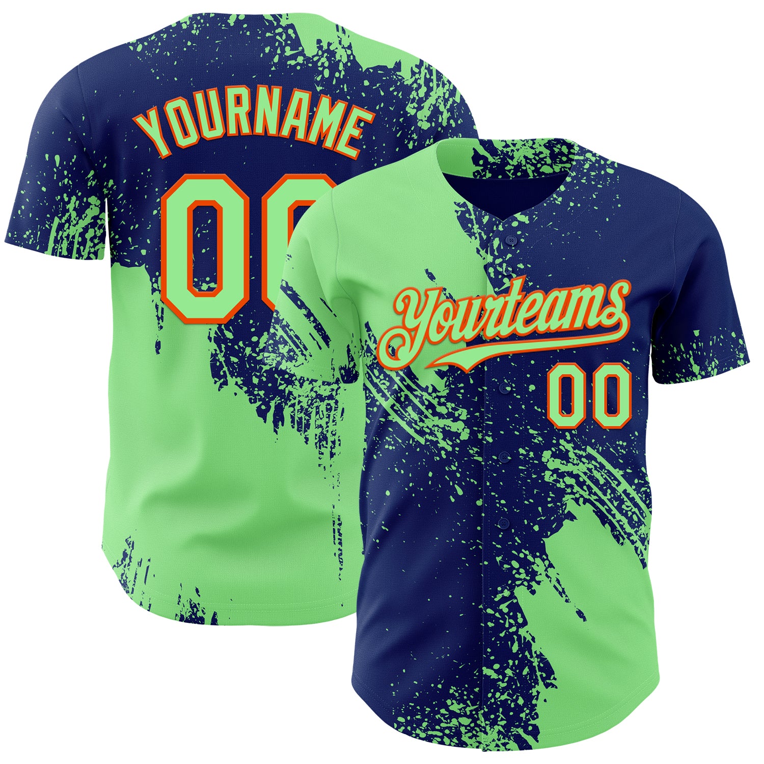 Custom Royal Pea Green-Orange Abstract Brush Stroke Authentic Baseball Jersey