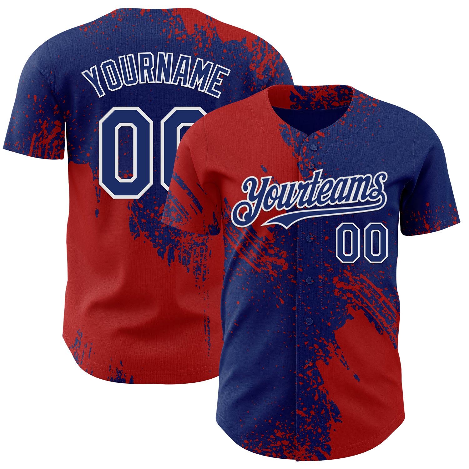 Custom Royal Red-White Abstract Brush Stroke Authentic Baseball Jersey