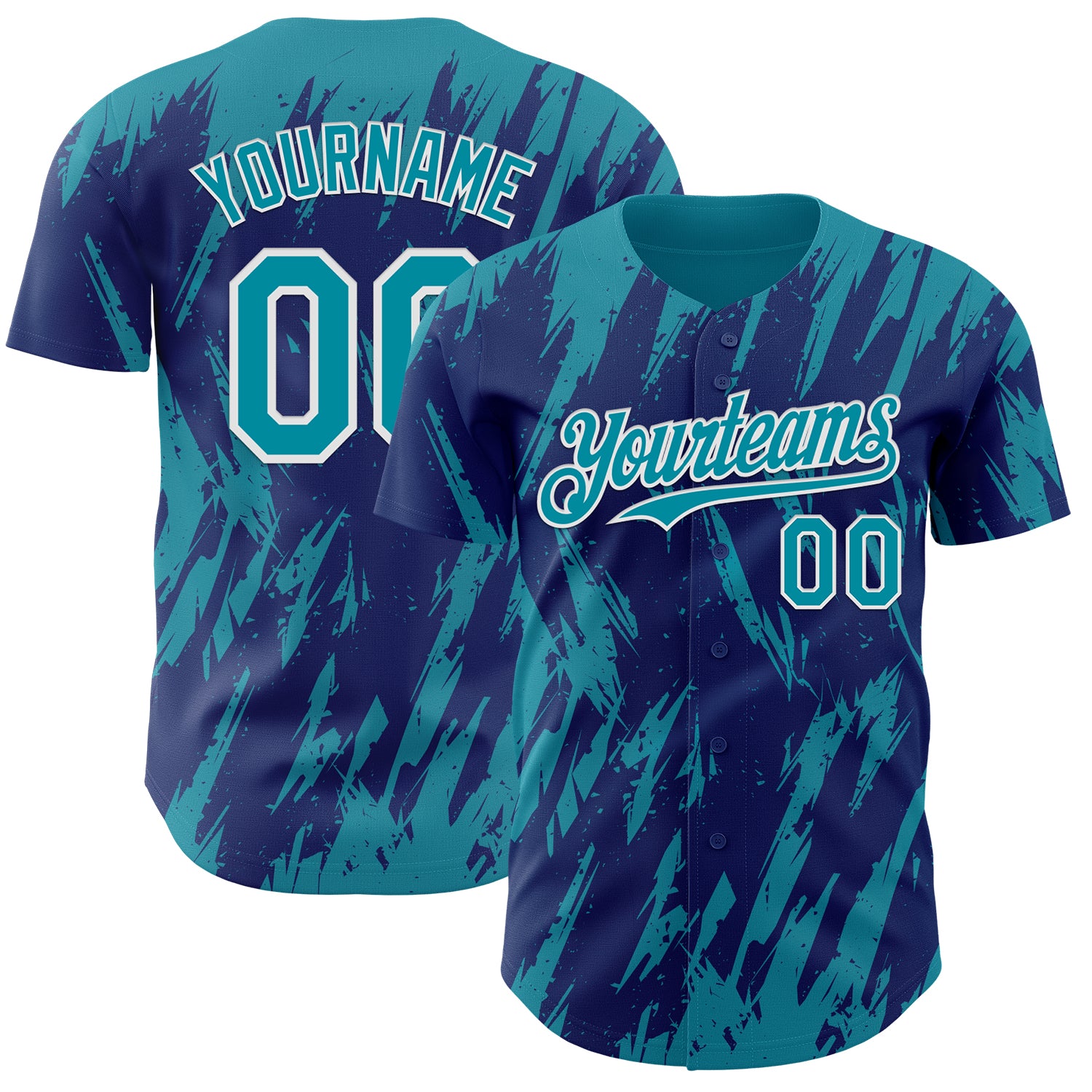 Custom Royal Teal-White 3D Pattern Design Splatter Torn Sharp Brush Stroke Authentic Baseball Jersey