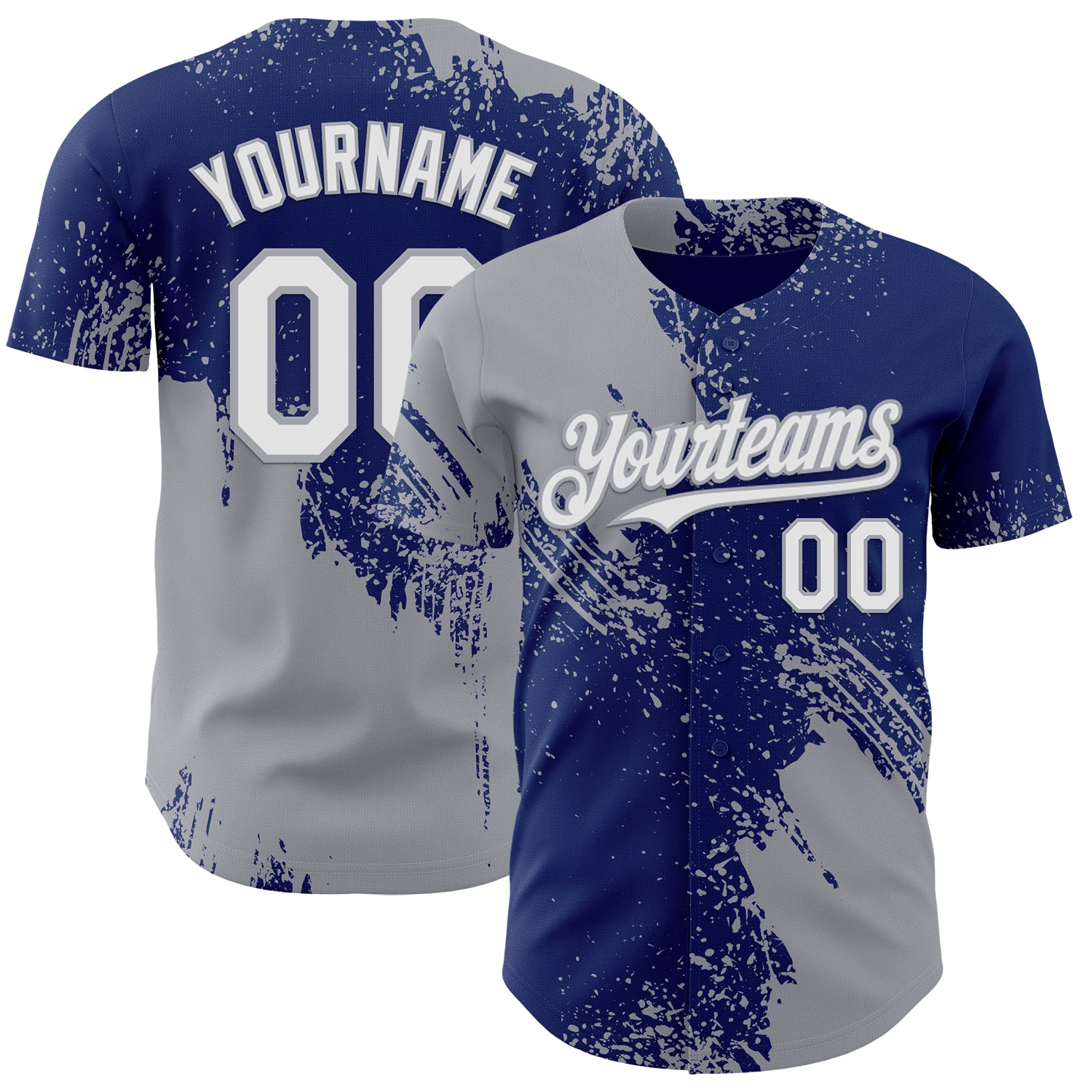 Custom Royal White-Gray Abstract Brush Stroke Authentic Baseball Jersey