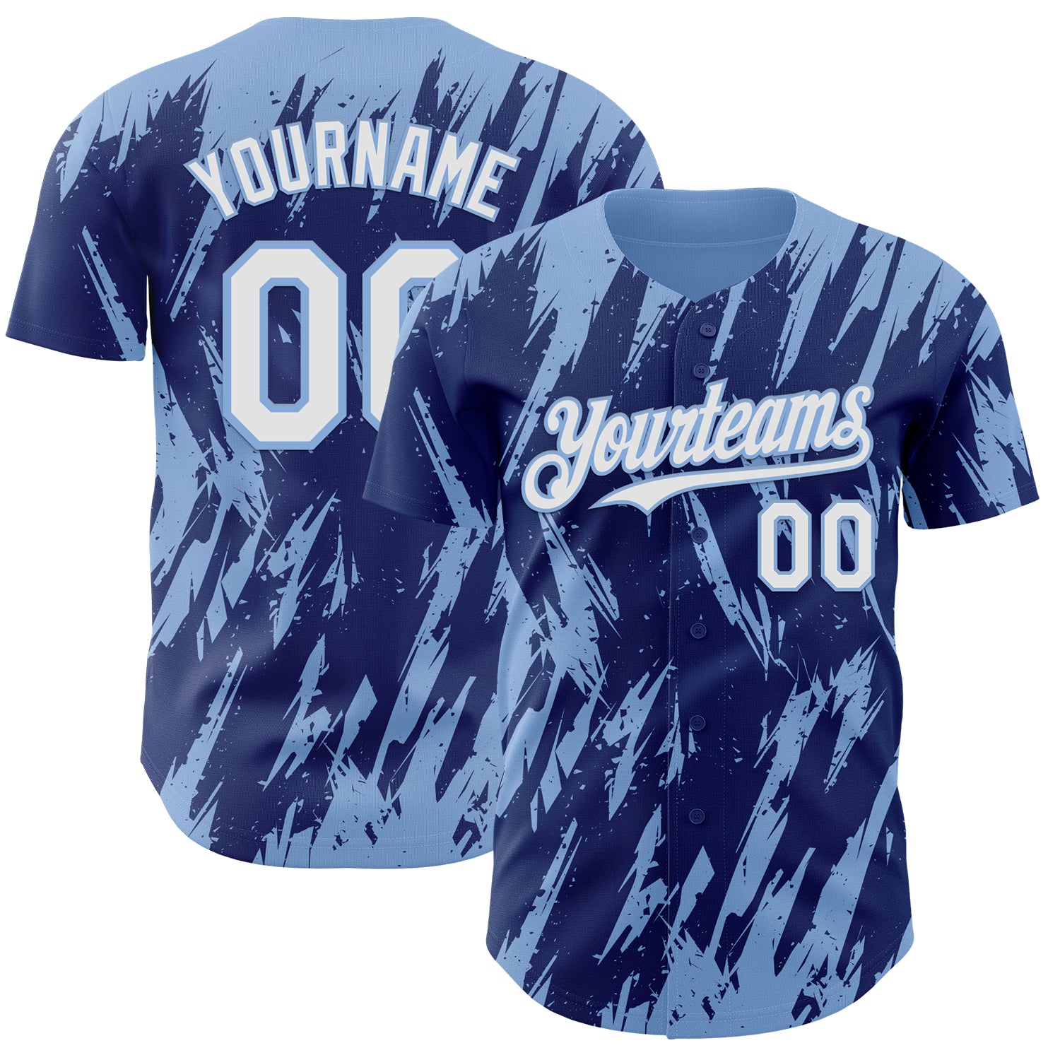 Custom Royal White-Light Blue 3D Pattern Design Splatter Torn Sharp Brush Stroke Authentic Baseball Jersey