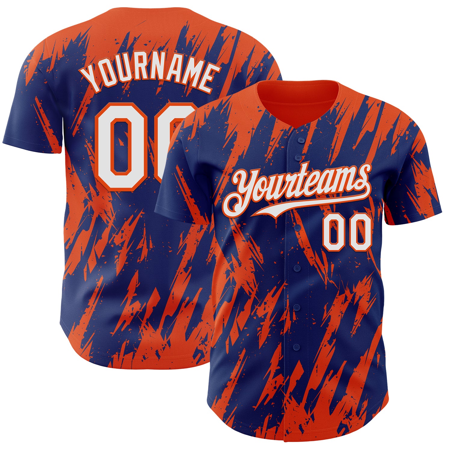 Custom Royal White-Orange 3D Pattern Design Splatter Torn Sharp Brush Stroke Authentic Baseball Jersey