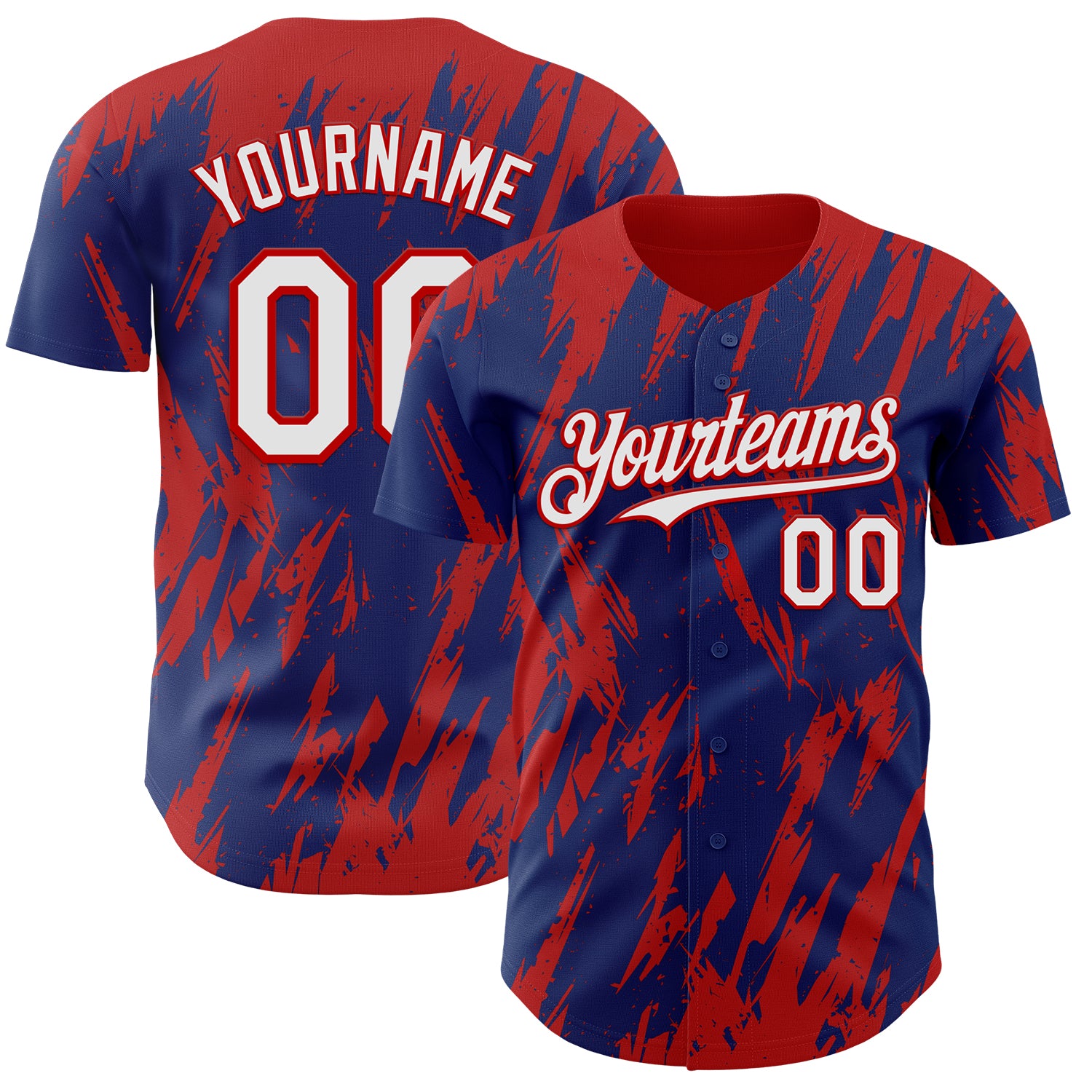 Custom Royal White-Red 3D Pattern Design Splatter Torn Sharp Brush Stroke Authentic Baseball Jersey