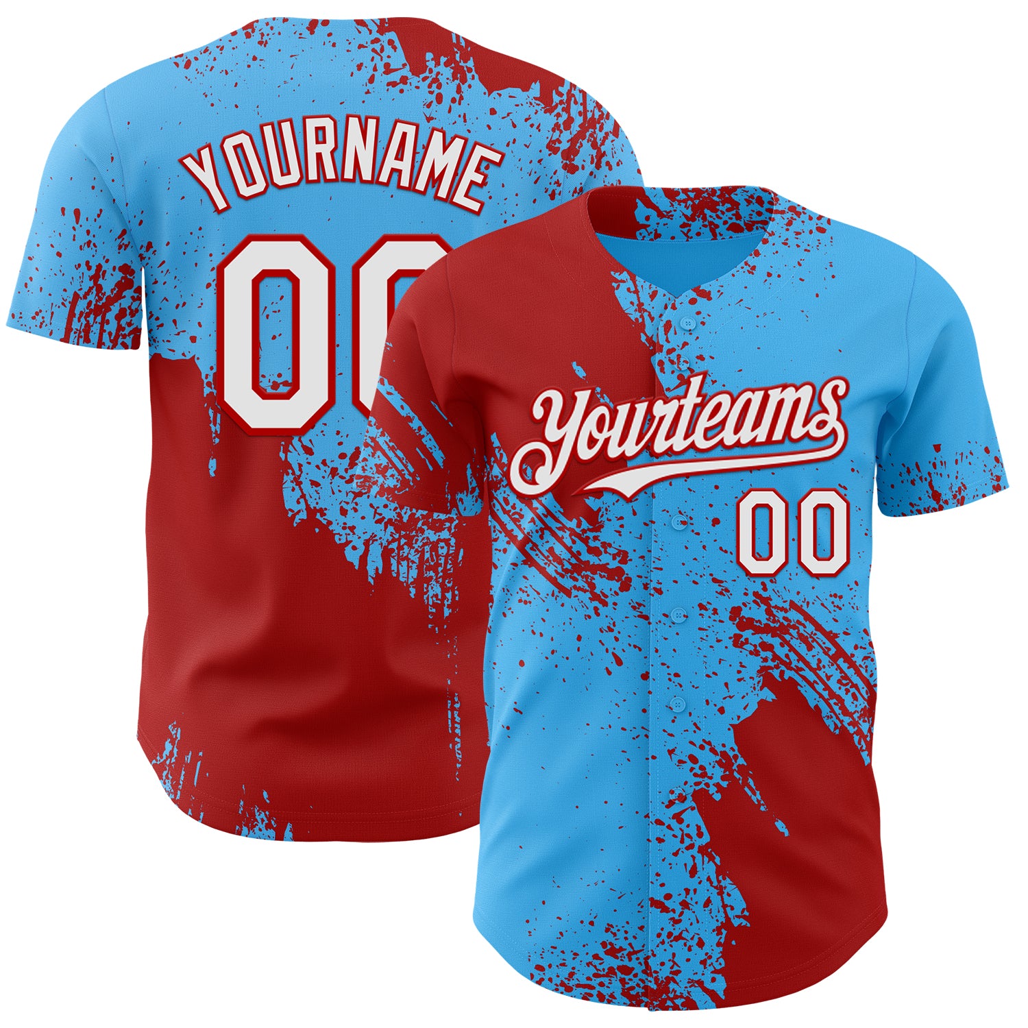 Custom Sky Blue White-Red Abstract Brush Stroke Authentic Baseball Jersey