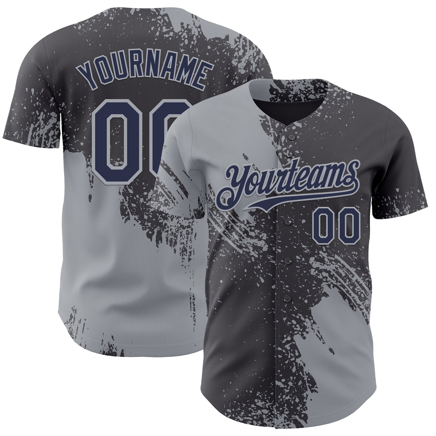 Custom Steel Gray Navy-Gray Abstract Brush Stroke Authentic Baseball Jersey
