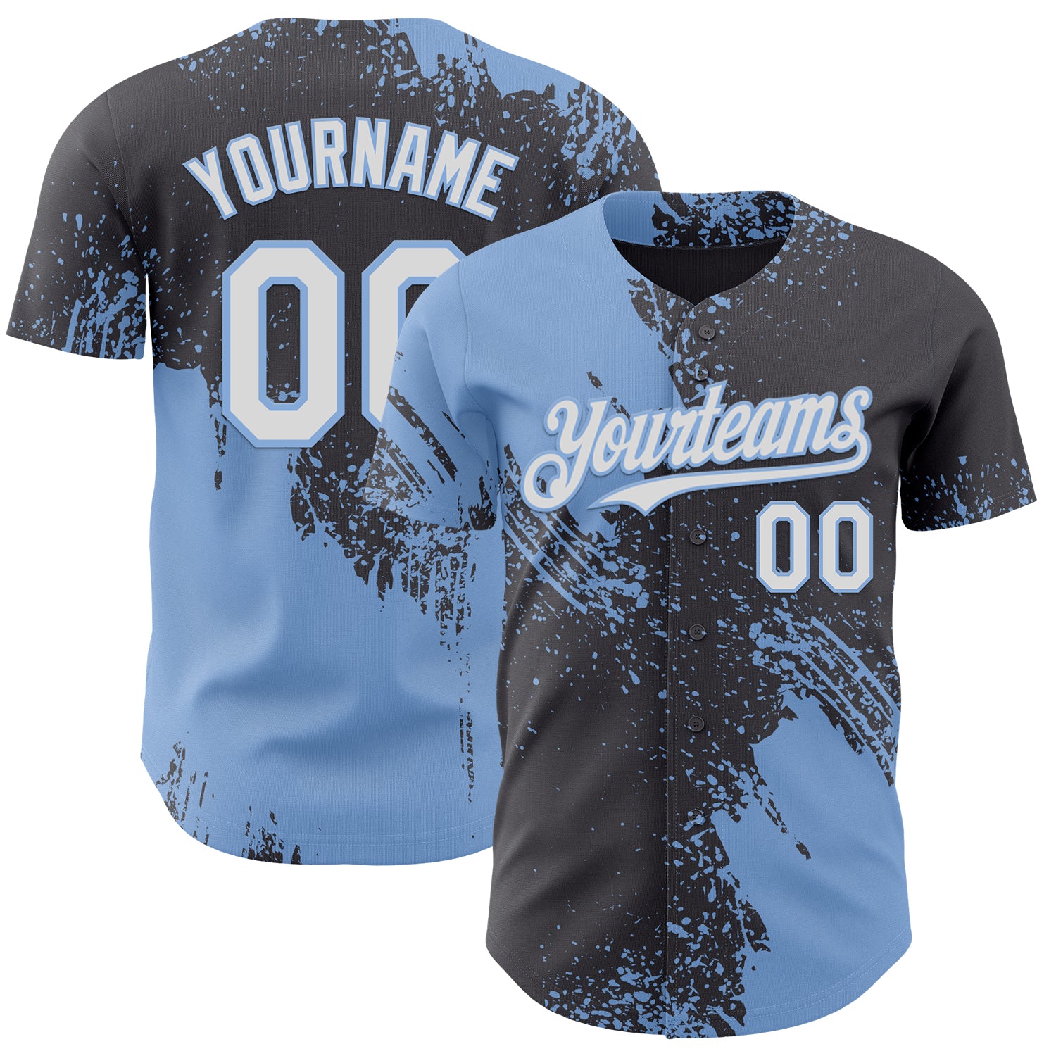Custom Steel Gray White-Light Blue Abstract Brush Stroke Authentic Baseball Jersey