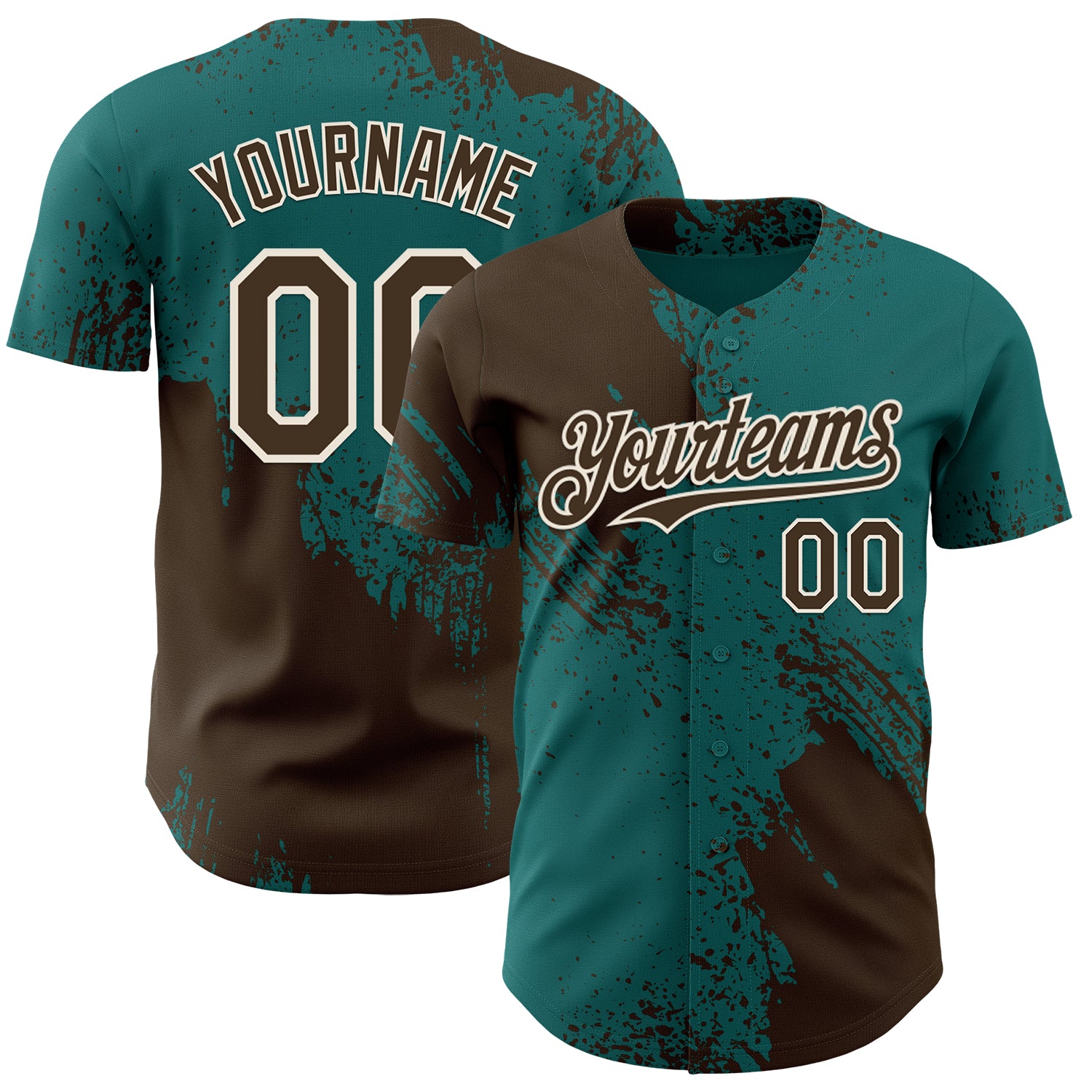 Custom Teal Brown-Cream Abstract Brush Stroke Authentic Baseball Jersey