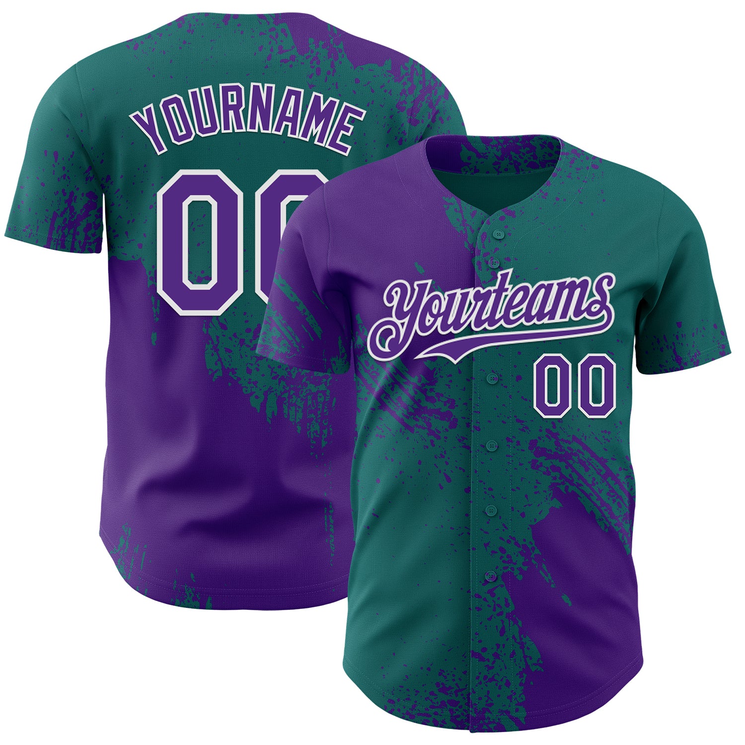 Custom Teal Purple-White Abstract Brush Stroke Authentic Baseball Jersey