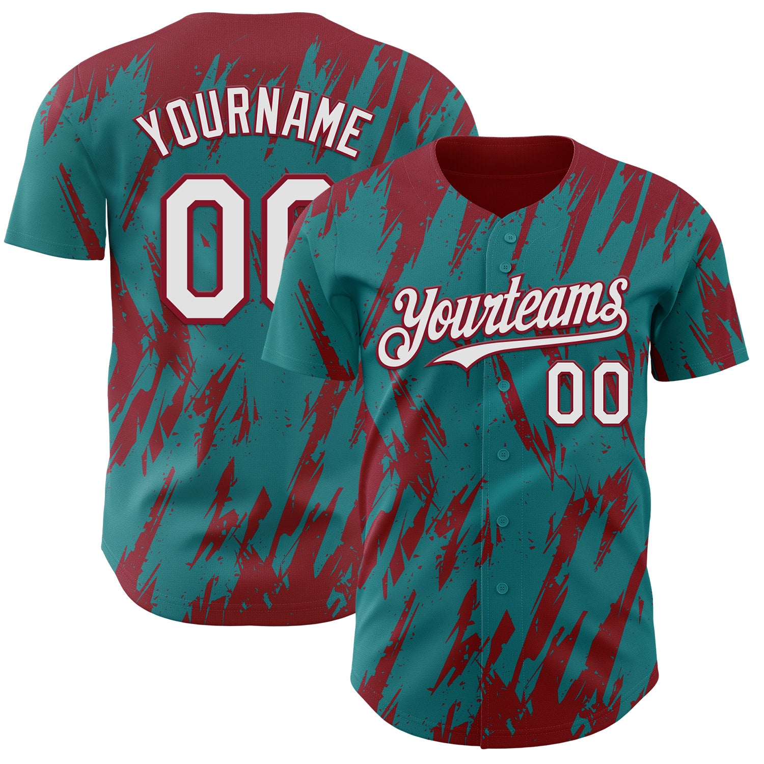 Custom Teal White-Crimson 3D Pattern Design Splatter Torn Sharp Brush Stroke Authentic Baseball Jersey