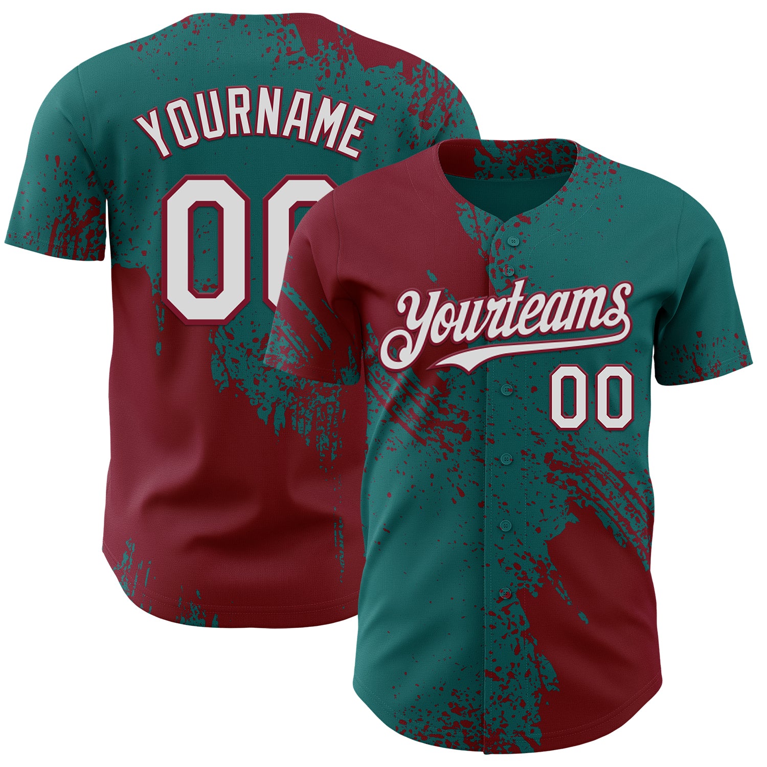 Custom Teal White-Crimson Abstract Brush Stroke Authentic Baseball Jersey