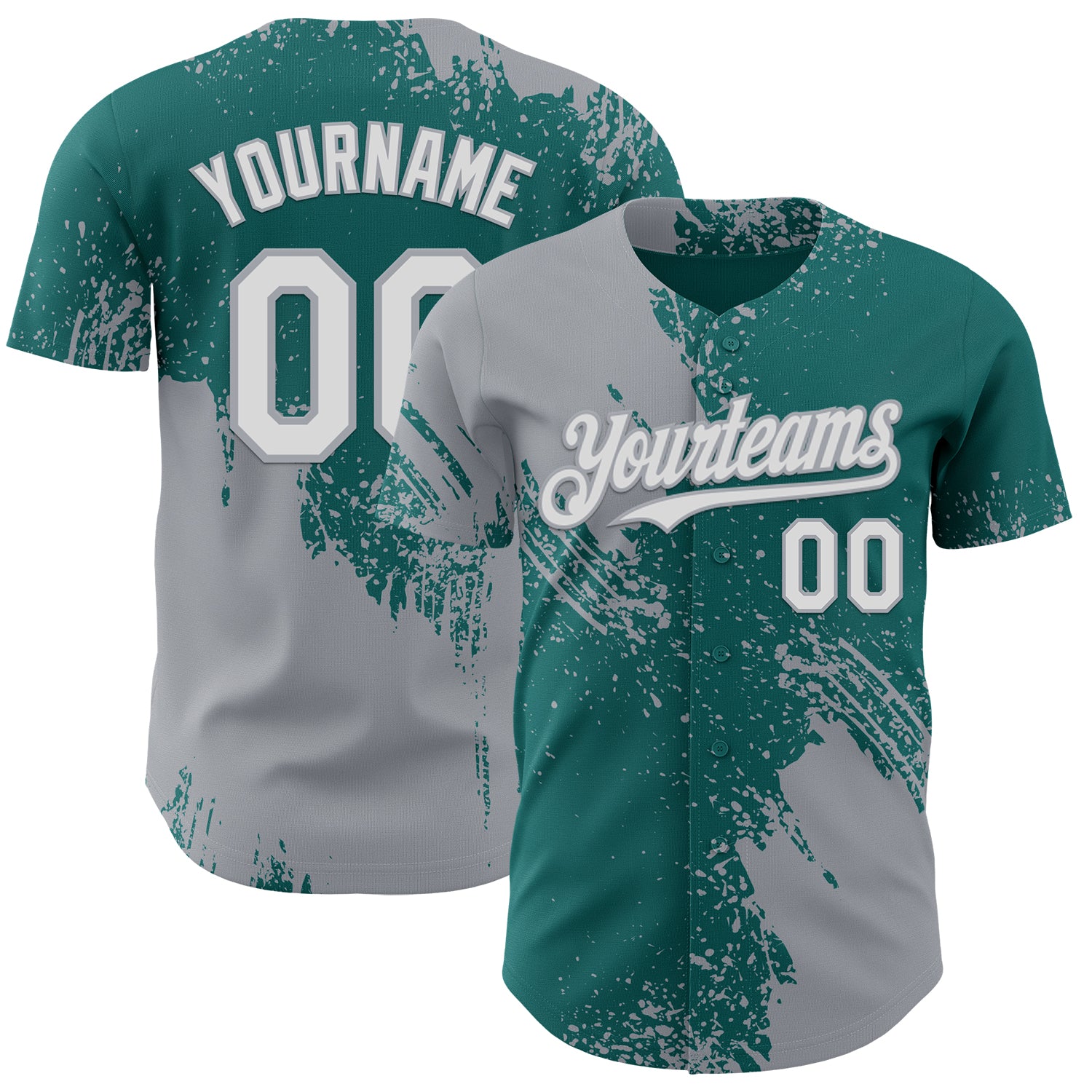 Custom Teal White-Gray Abstract Brush Stroke Authentic Baseball Jersey