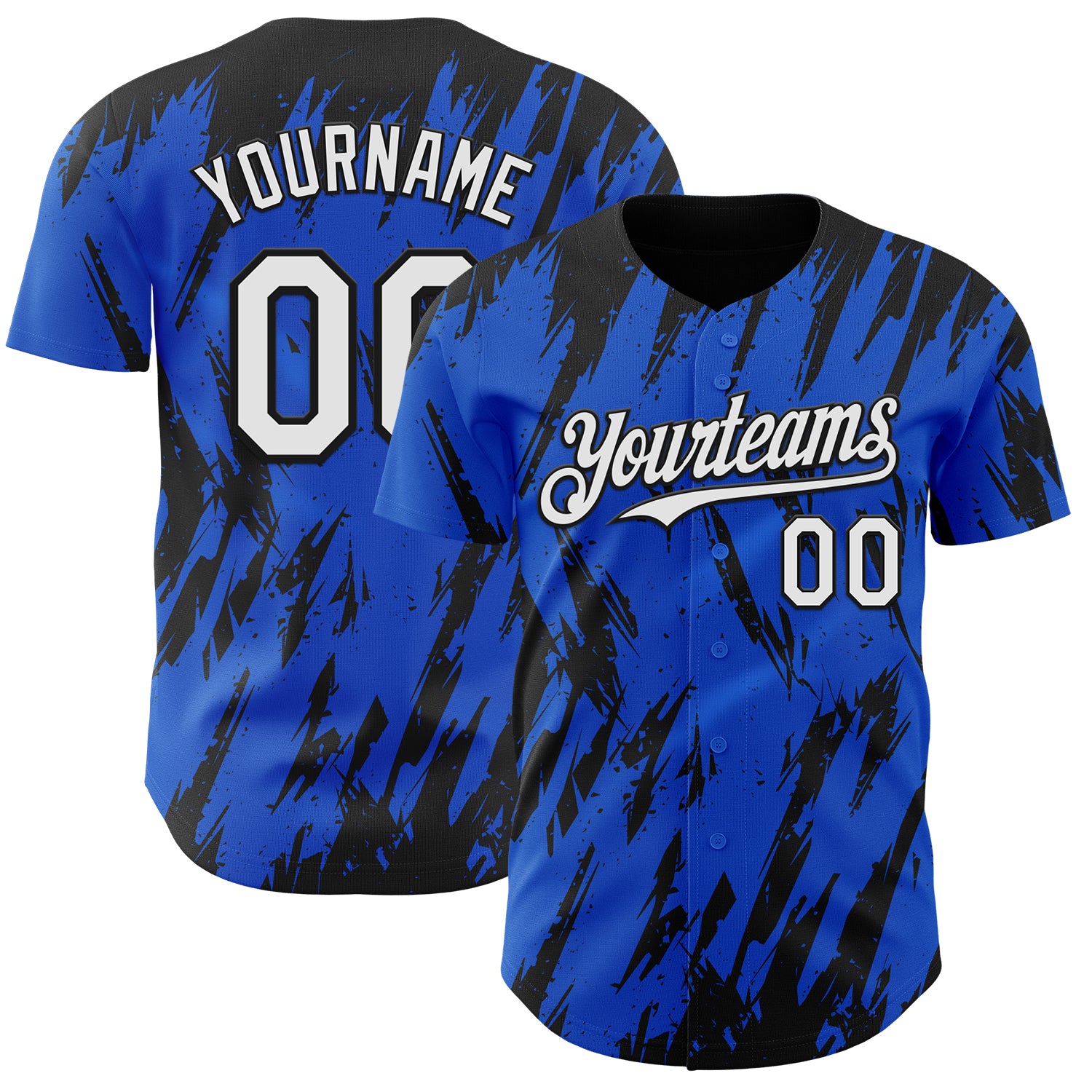Custom Thunder Blue White-Black 3D Pattern Design Splatter Torn Sharp Brush Stroke Authentic Baseball Jersey