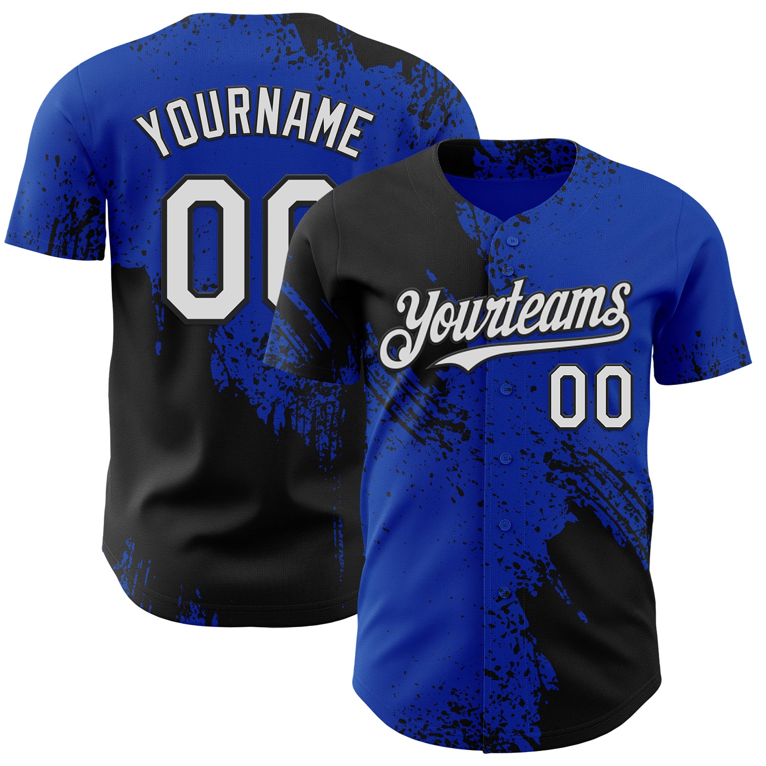 Custom Thunder Blue White-Black Abstract Brush Stroke Authentic Baseball Jersey