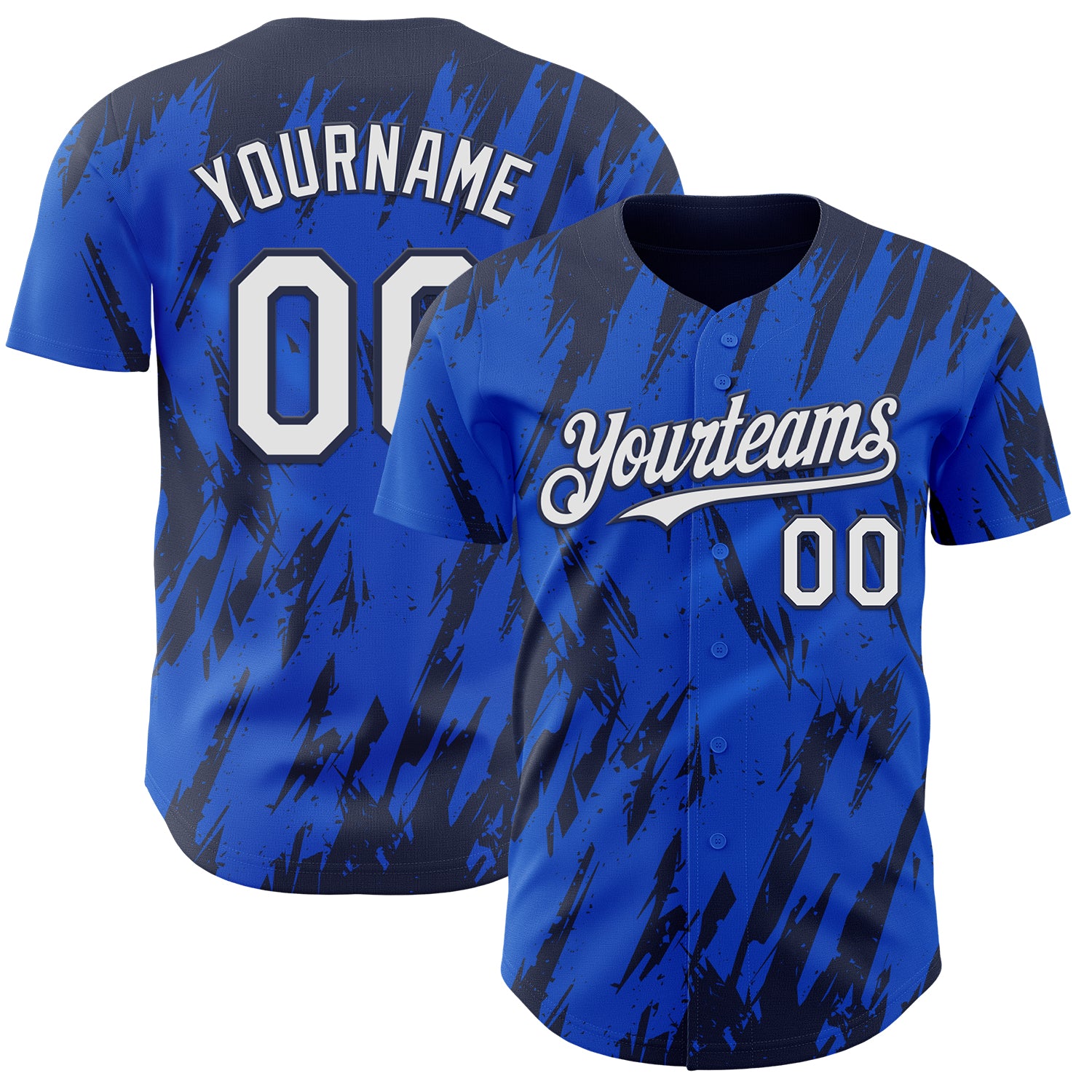 Custom Thunder Blue White-Navy 3D Pattern Design Splatter Torn Sharp Brush Stroke Authentic Baseball Jersey