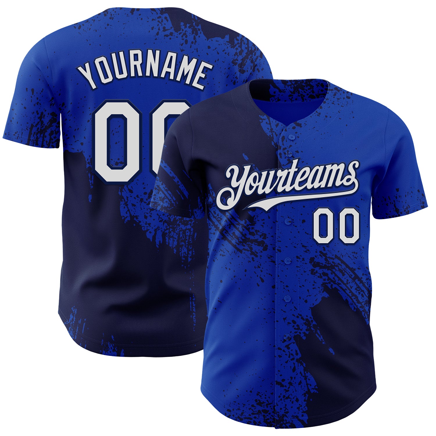 Custom Thunder Blue White-Navy Abstract Brush Stroke Authentic Baseball Jersey