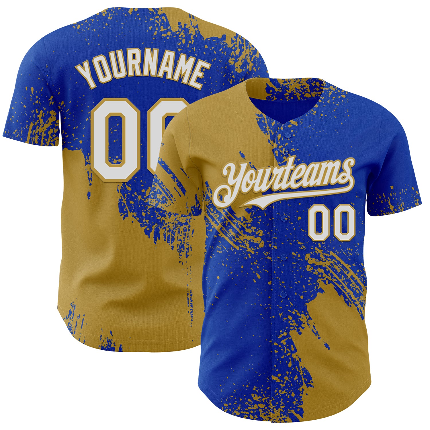 Custom Thunder Blue White-Old Gold Abstract Brush Stroke Authentic Baseball Jersey