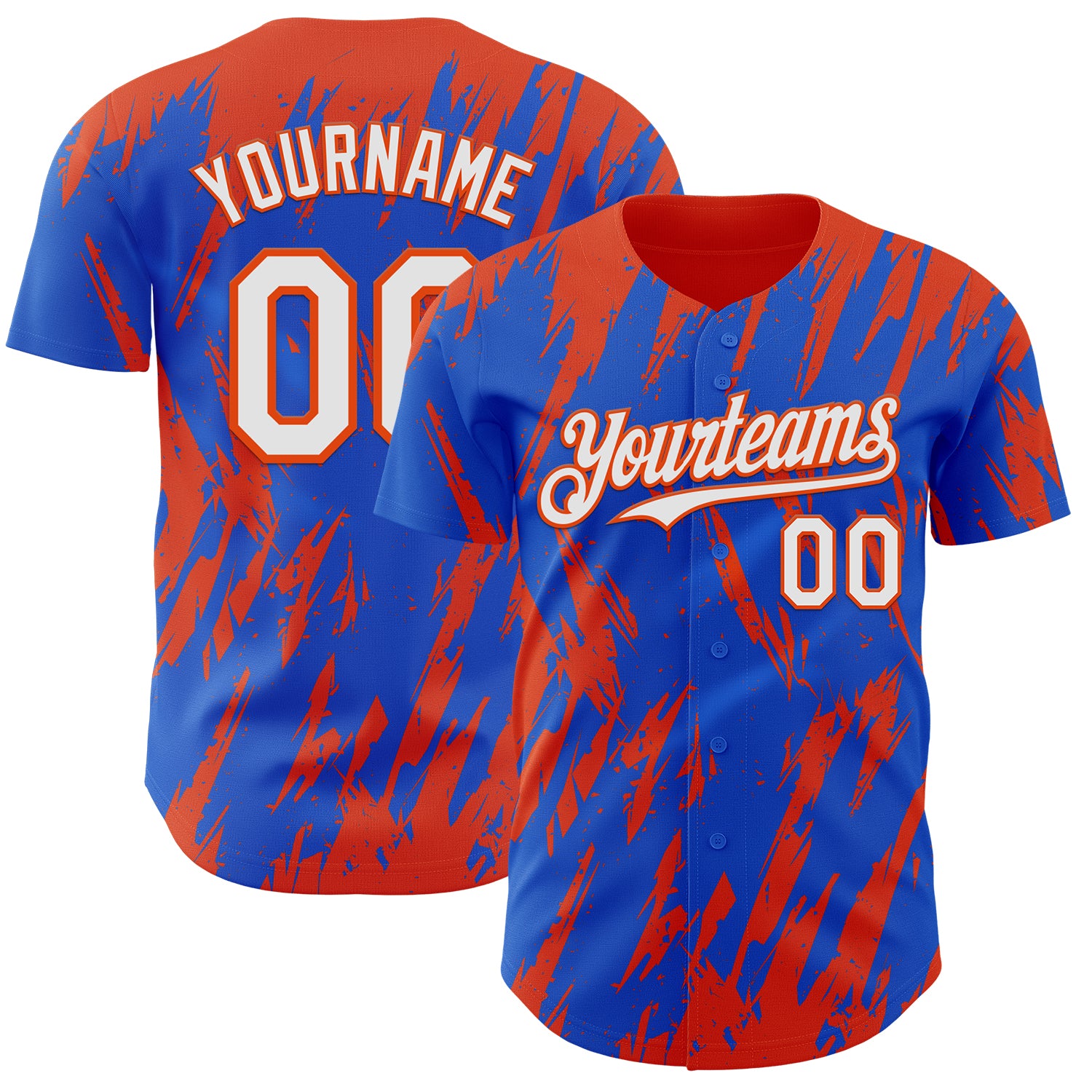 Custom Thunder Blue White-Orange 3D Pattern Design Splatter Torn Sharp Brush Stroke Authentic Baseball Jersey
