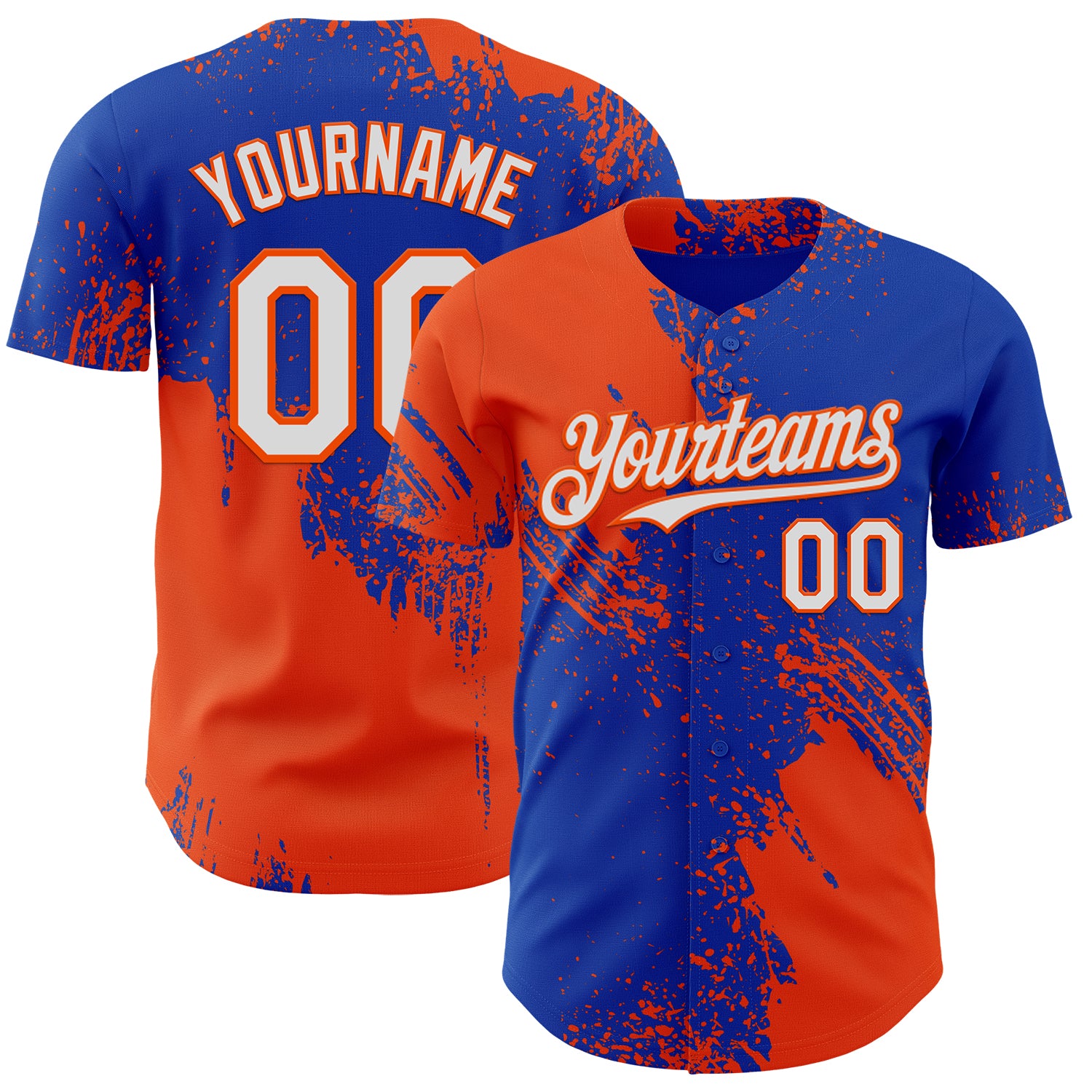 Custom Thunder Blue White-Orange Abstract Brush Stroke Authentic Baseball Jersey