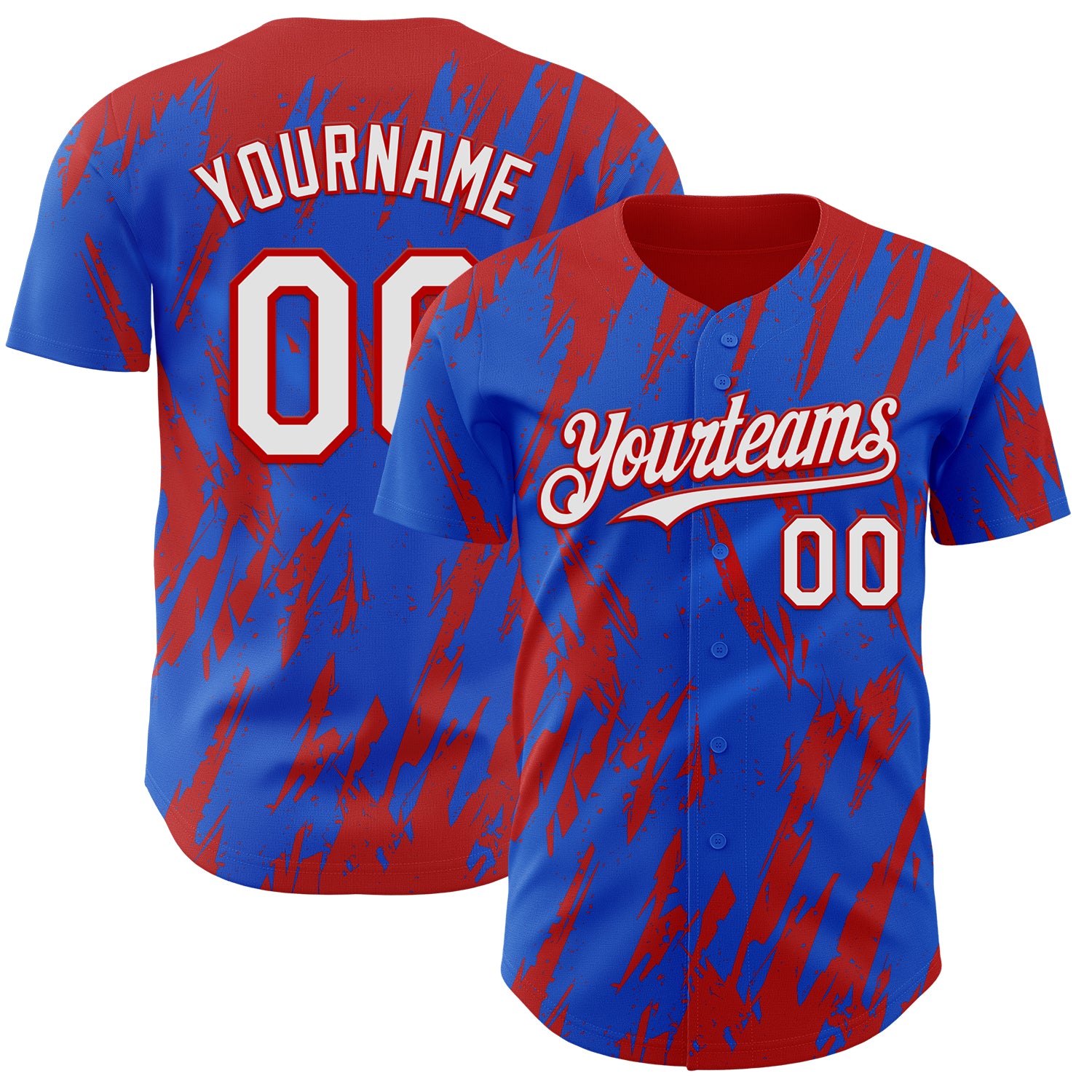 Custom Thunder Blue White-Red 3D Pattern Design Splatter Torn Sharp Brush Stroke Authentic Baseball Jersey