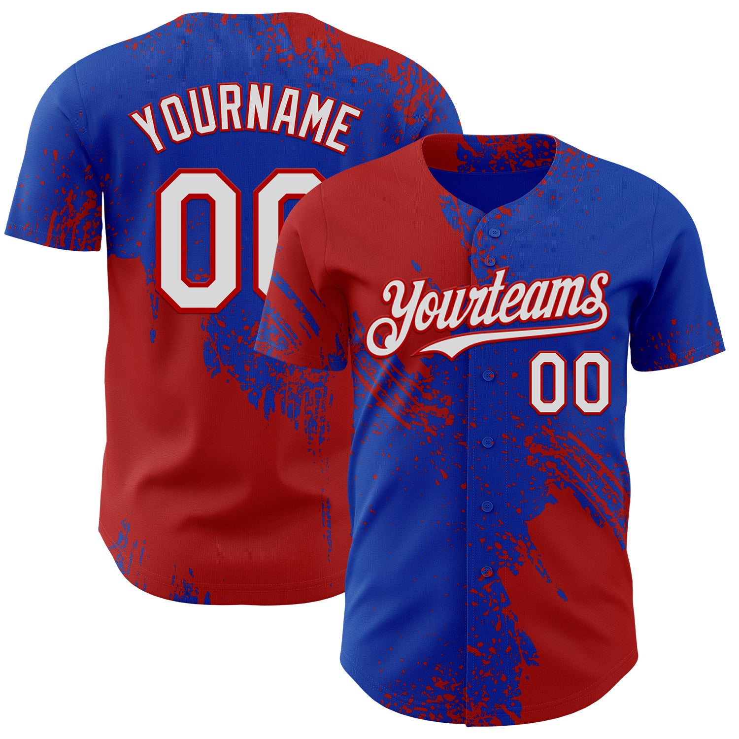 Custom Thunder Blue White-Red Abstract Brush Stroke Authentic Baseball Jersey